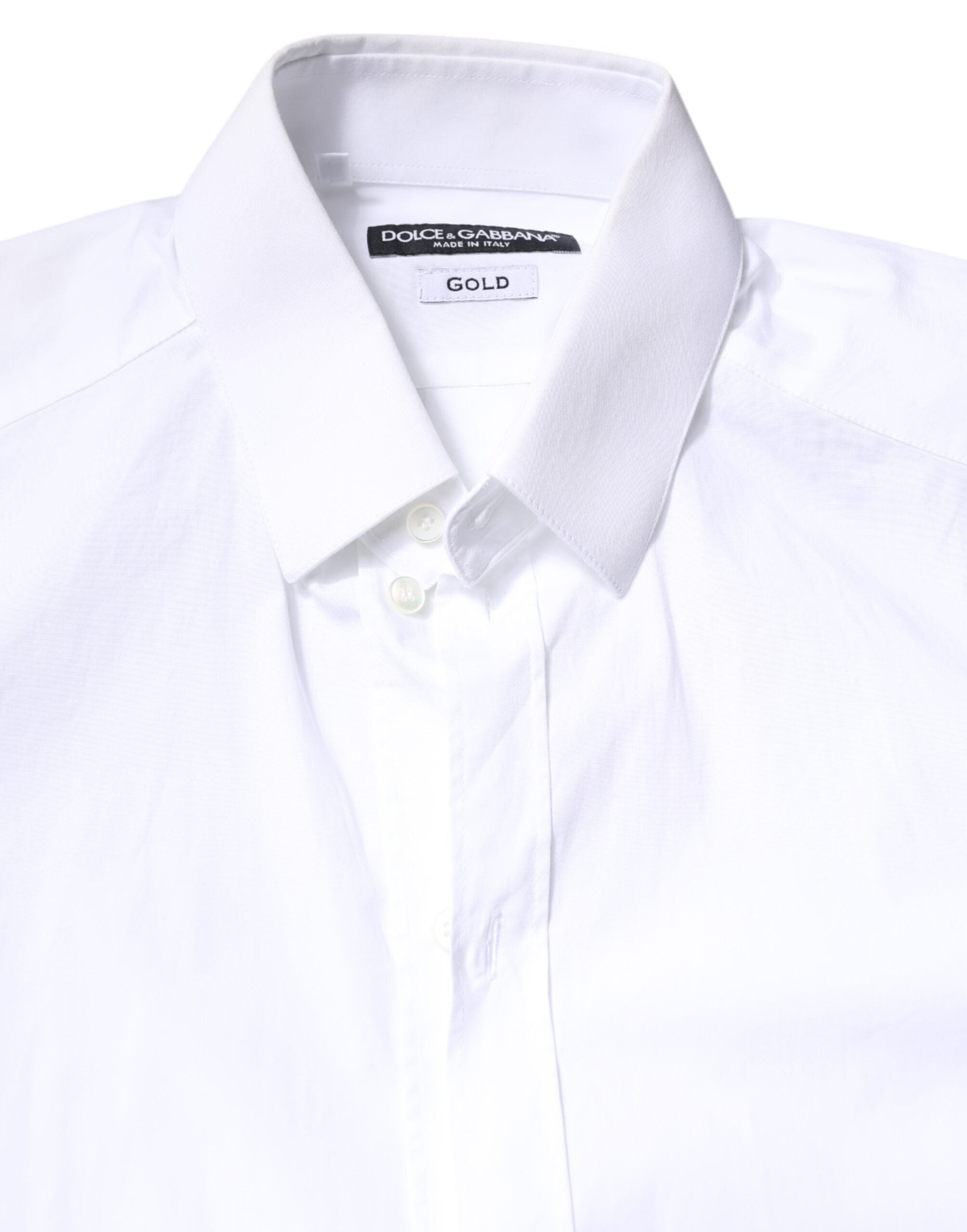 Dolce & Gabbana White Cotton GOLD Dress Formal Collared Men's Shirt (Pre-Owned)