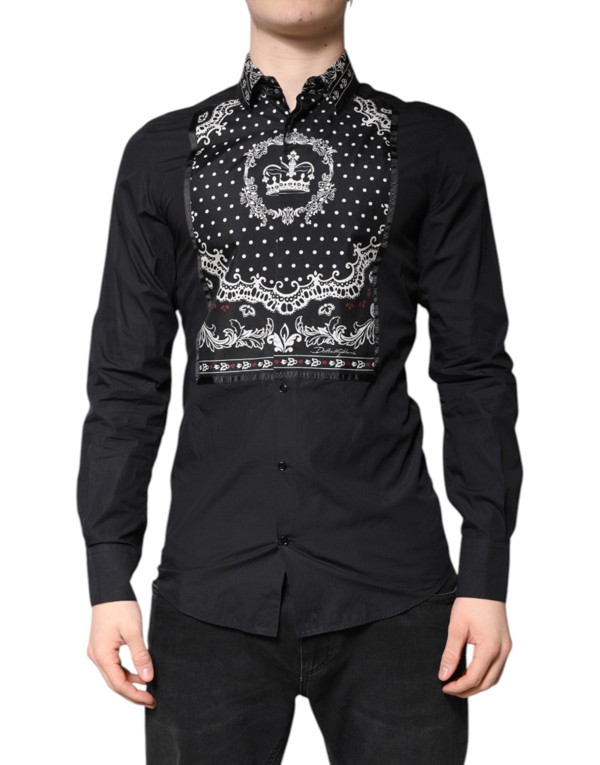 Dolce & Gabbana Black White Bandana GOLD Formal Dress Men's Shirt (Pre-Owned)