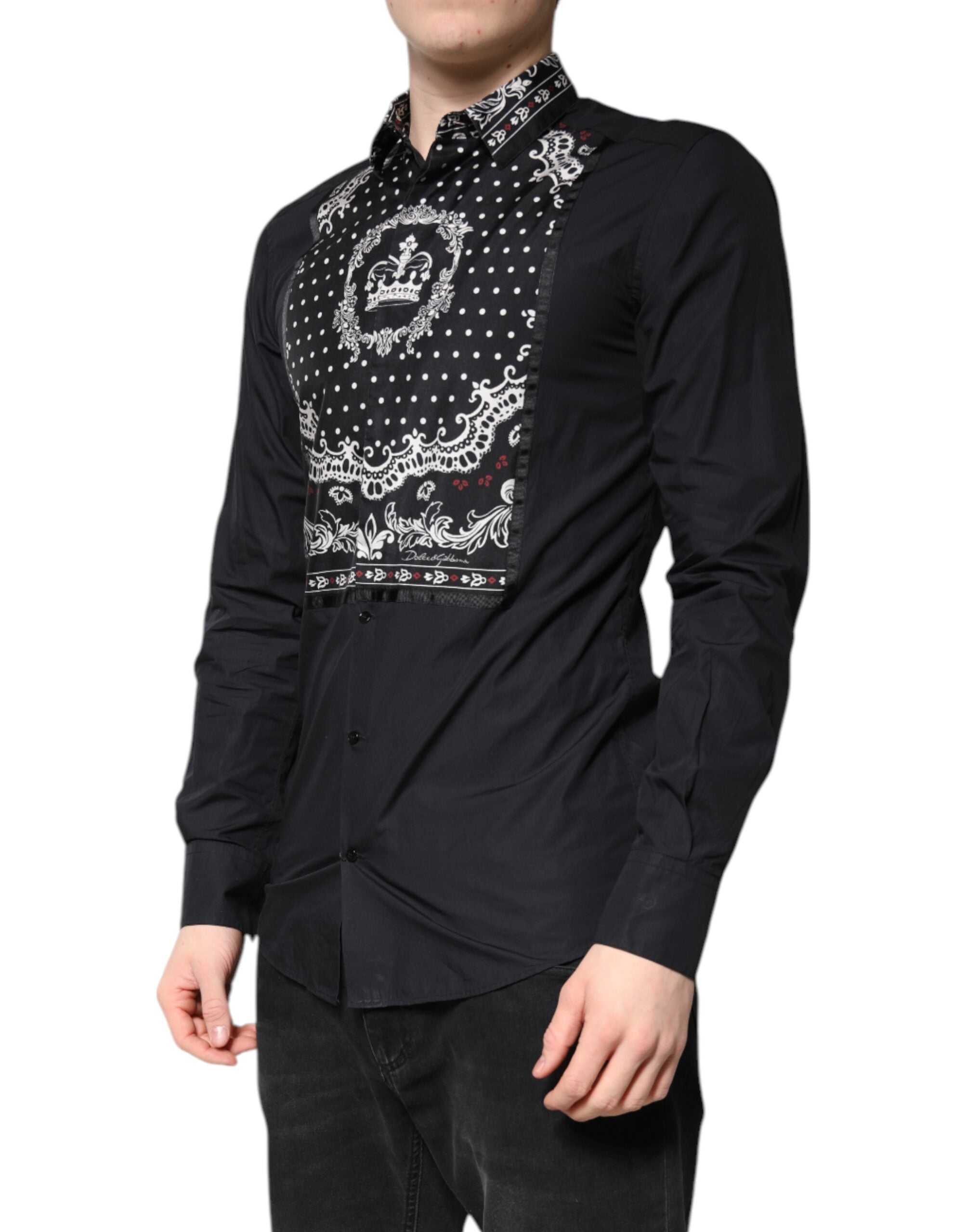 Dolce & Gabbana Black White Bandana GOLD Formal Dress Men's Shirt (Pre-Owned)