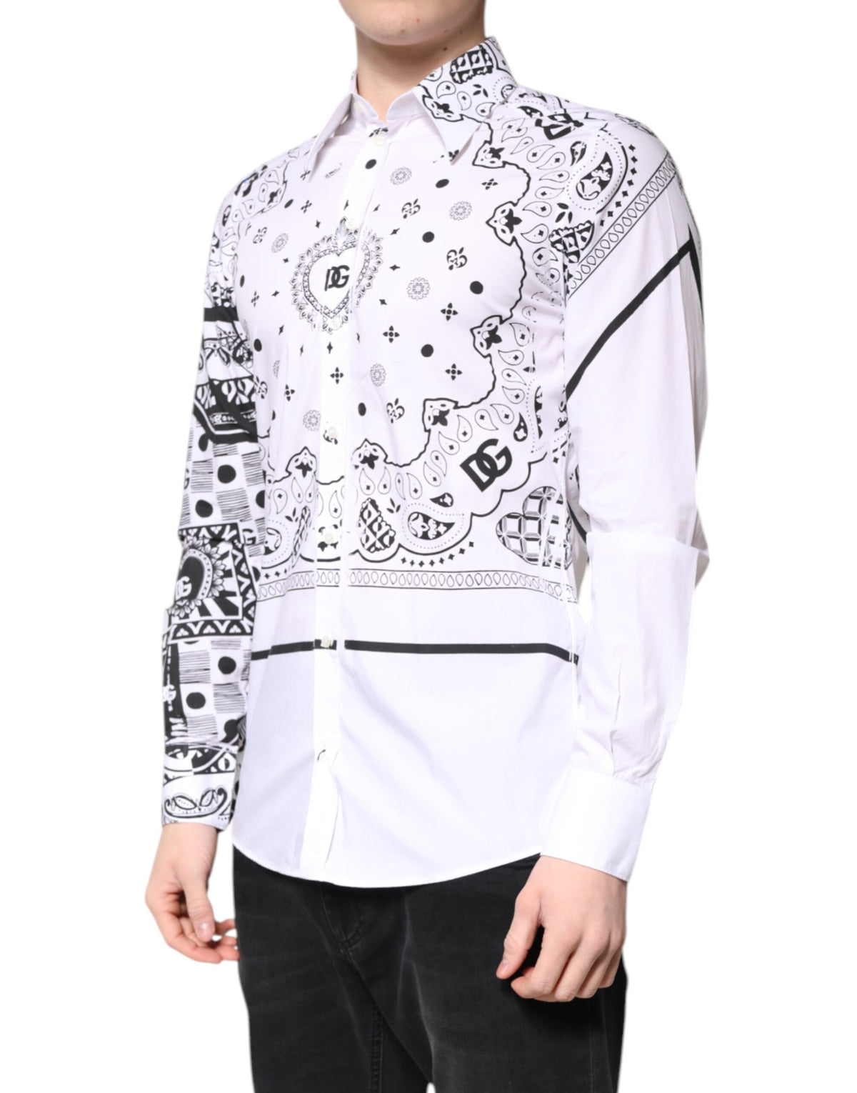 Dolce & Gabbana White Black Bandana MARTINI Men Dress Men's Shirt (Pre-Owned)