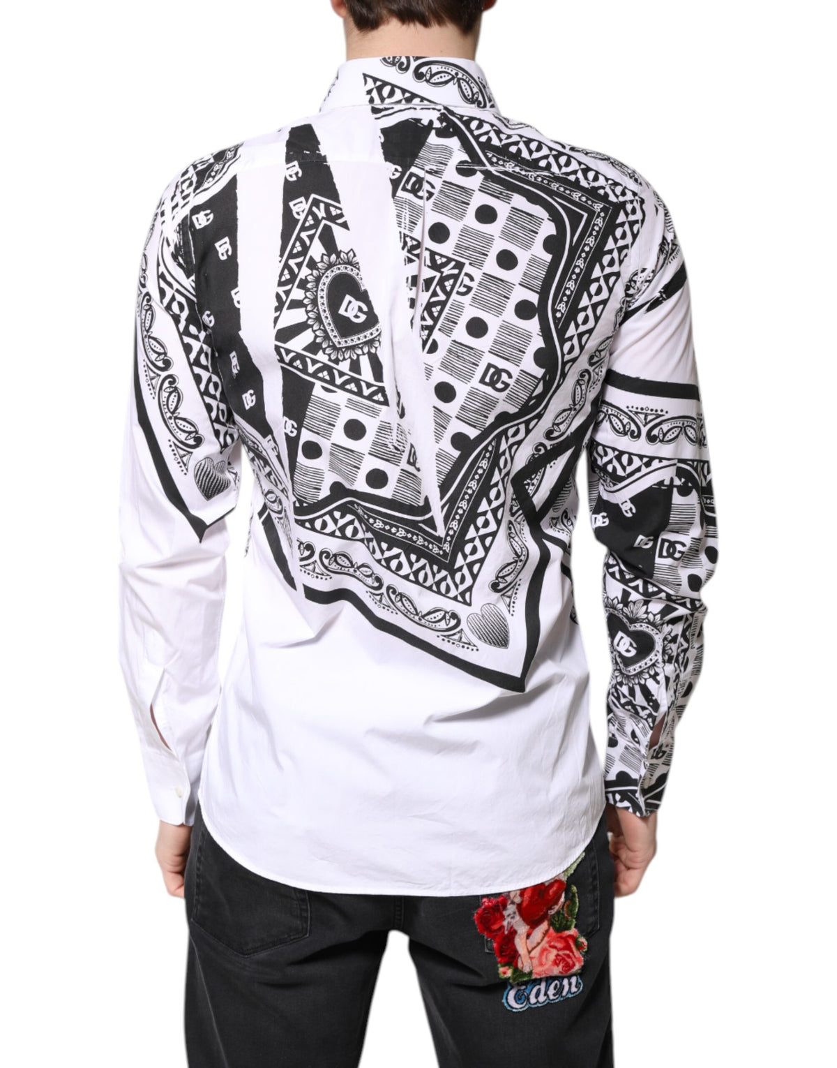 Dolce & Gabbana White Black Bandana MARTINI Men Dress Men's Shirt (Pre-Owned)
