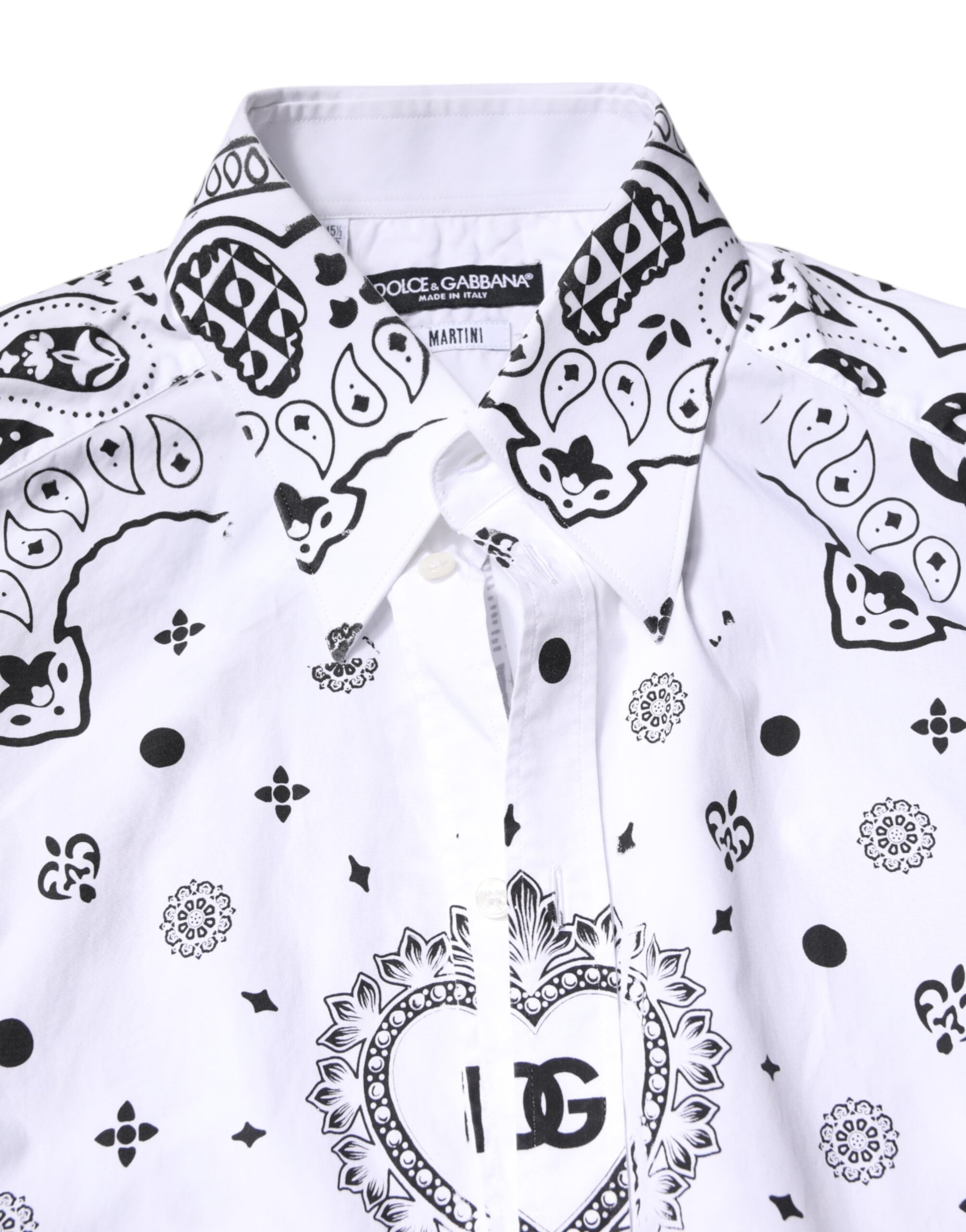 Dolce & Gabbana White Black Bandana MARTINI Men Dress Men's Shirt (Pre-Owned)
