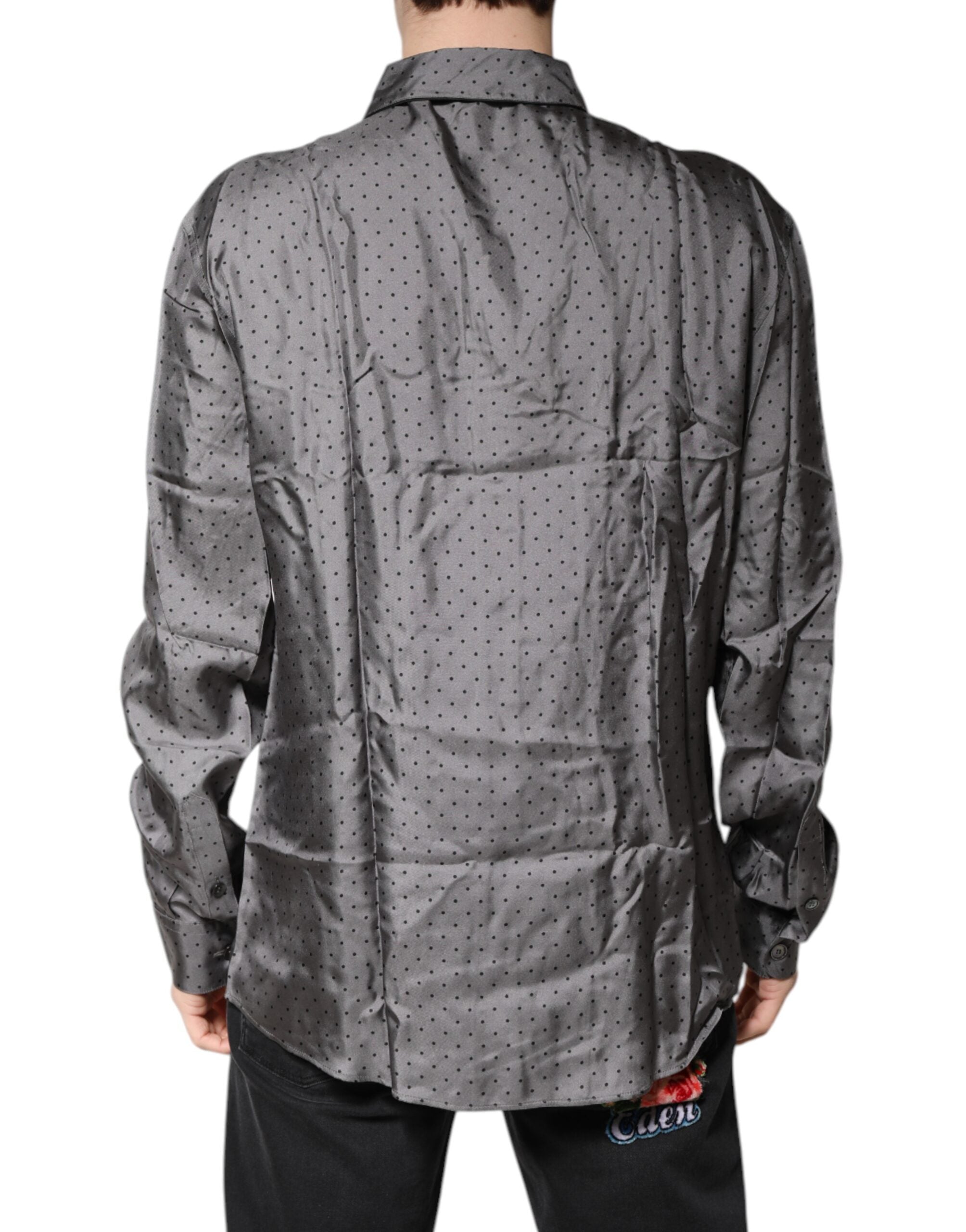 Dolce & Gabbana Gray Polka Dot Silk Long Sleeve Men's Shirt (Pre-Owned)