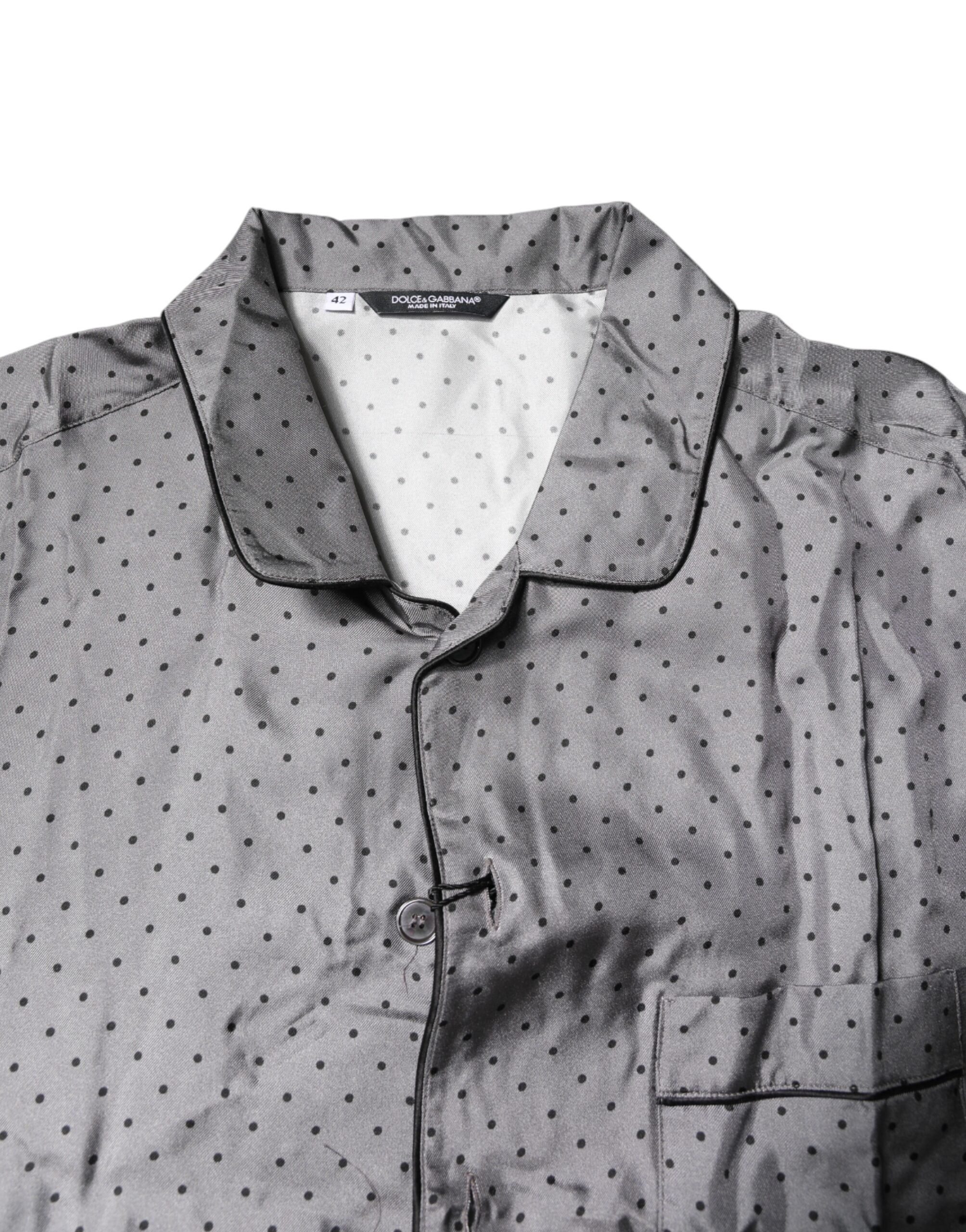 Dolce & Gabbana Gray Polka Dot Silk Long Sleeve Men's Shirt (Pre-Owned)