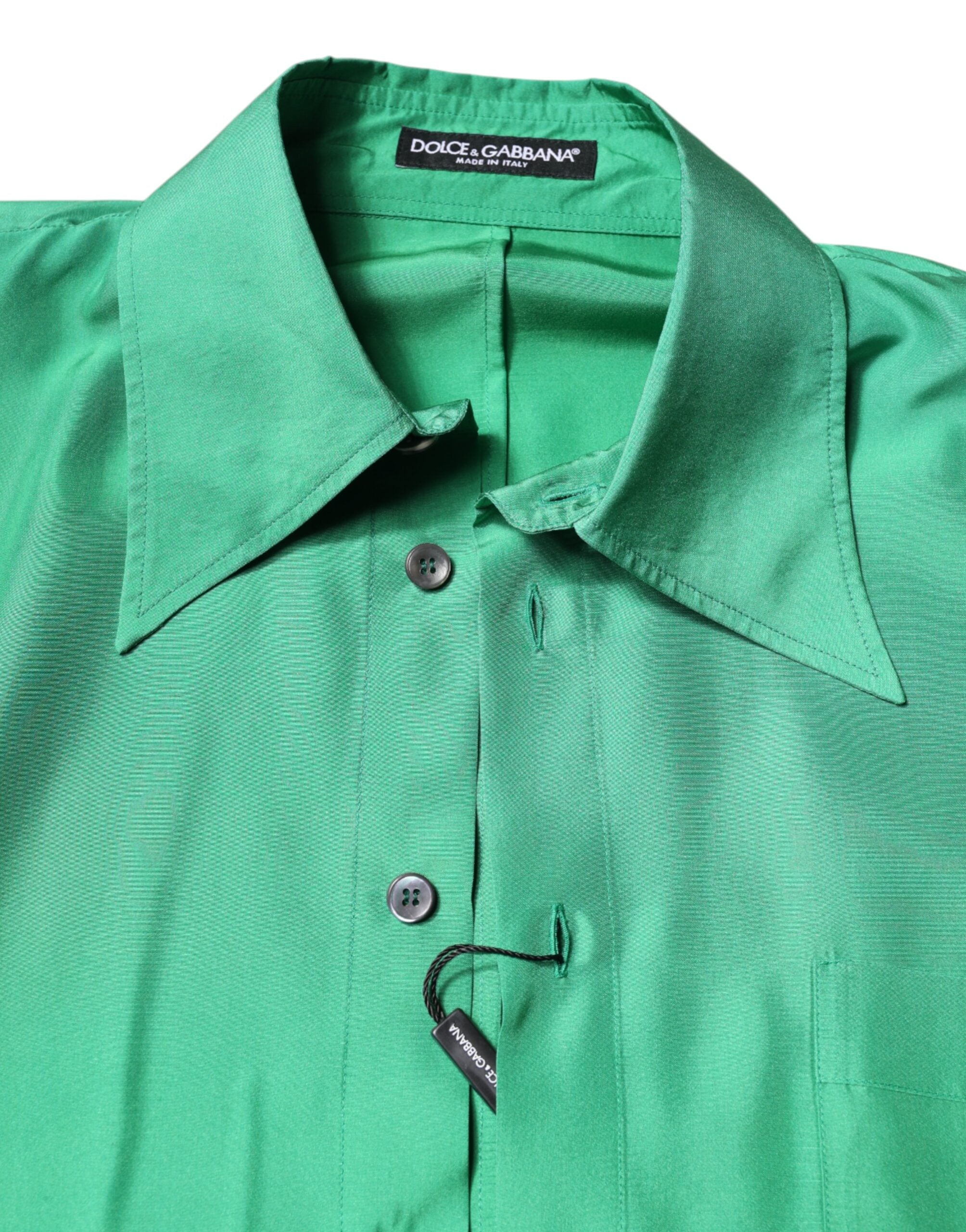 Dolce & Gabbana Green Silk Satin Long Sleeves Casual Men's Shirt (Pre-Owned)