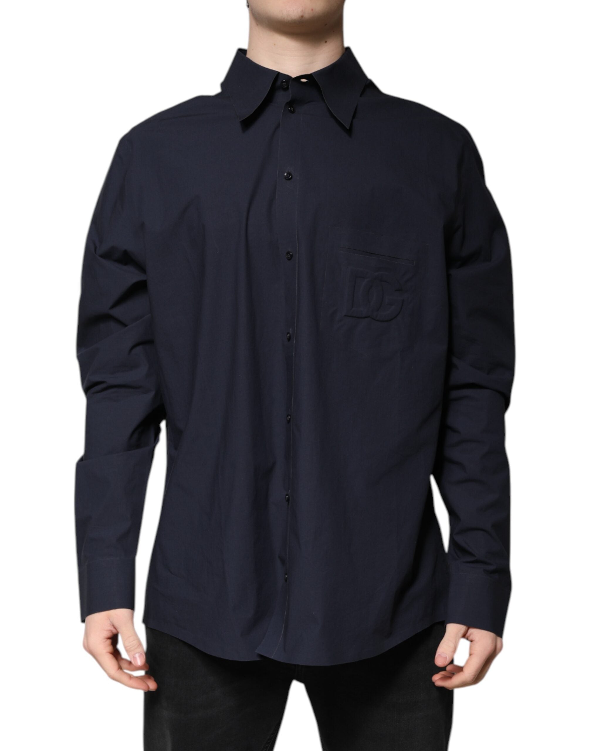 Dolce & Gabbana Dark Blue Cotton Long Sleeve Men's Shirt