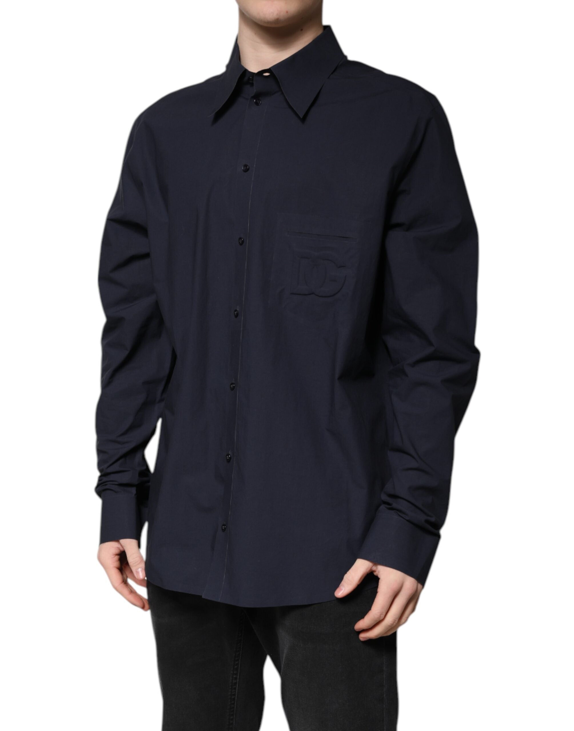 Dolce & Gabbana Dark Blue Cotton Long Sleeve Men's Shirt