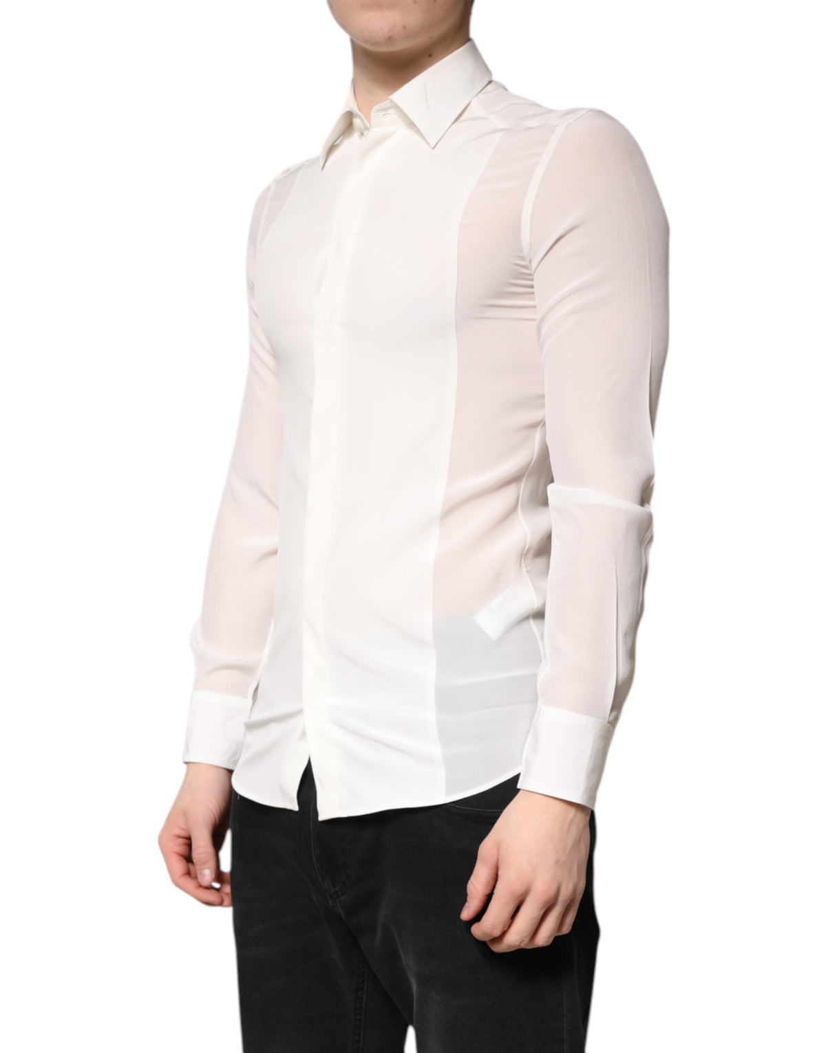 Dolce & Gabbana White Silk GOLD Dress Formal Collared Men's Shirt (Pre-Owned)