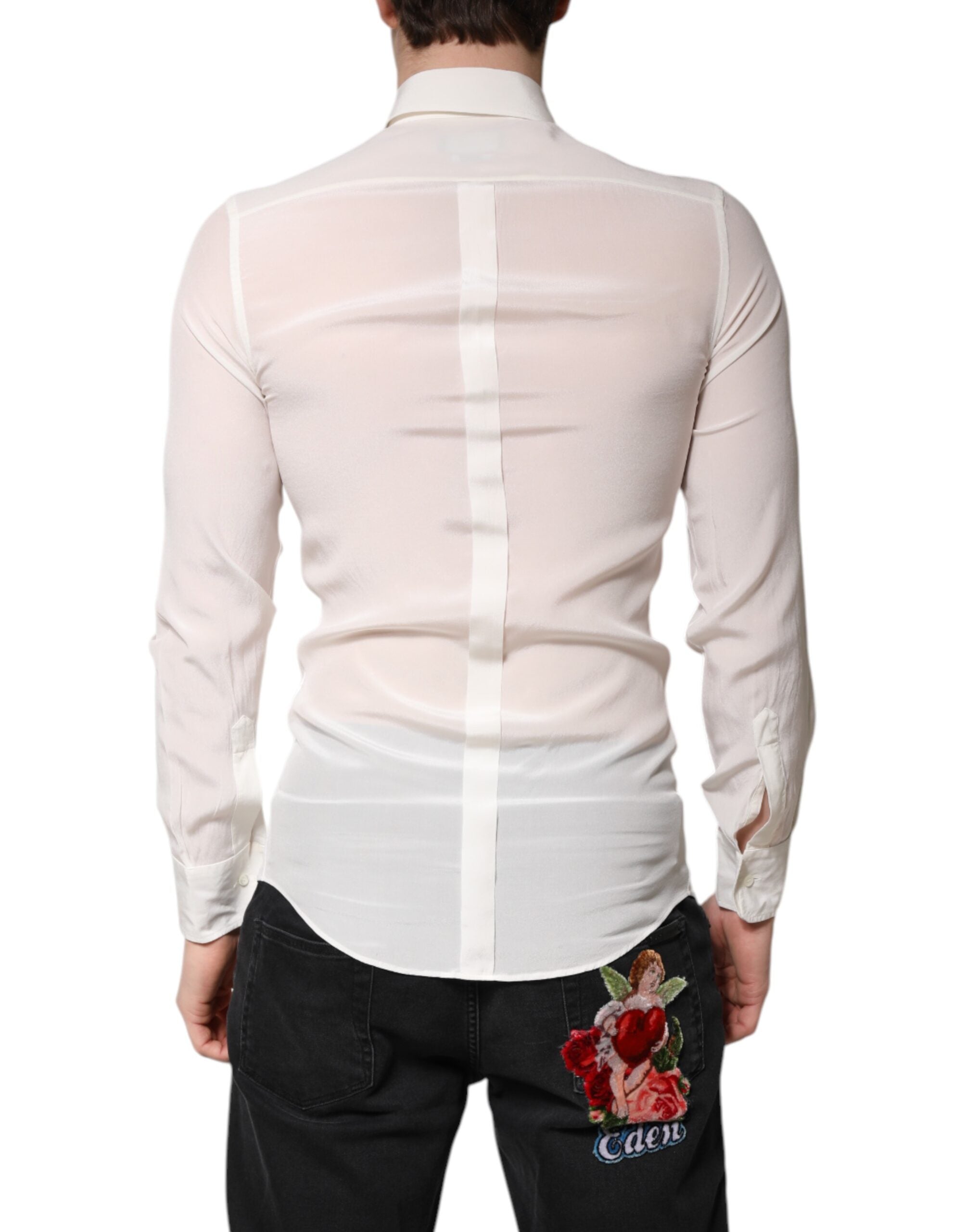 Dolce & Gabbana White Silk GOLD Dress Formal Collared Men's Shirt (Pre-Owned)