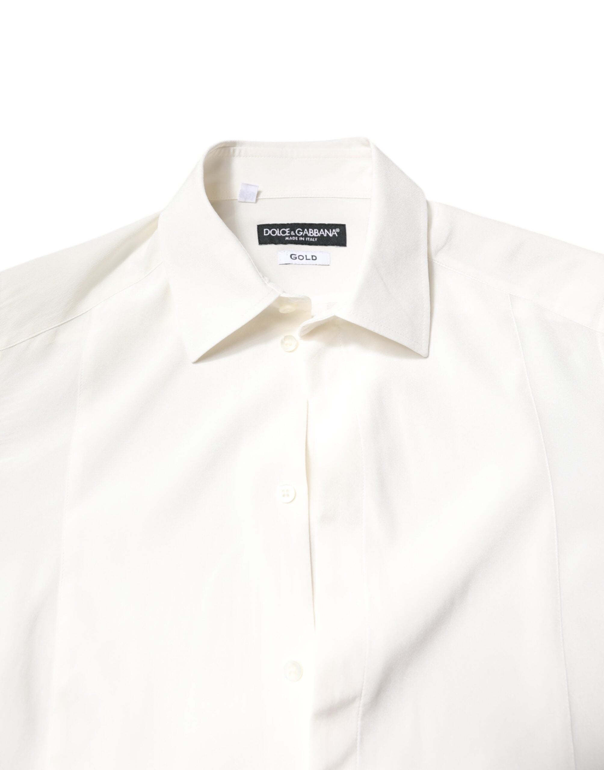 Dolce & Gabbana White Silk GOLD Dress Formal Collared Men's Shirt (Pre-Owned)