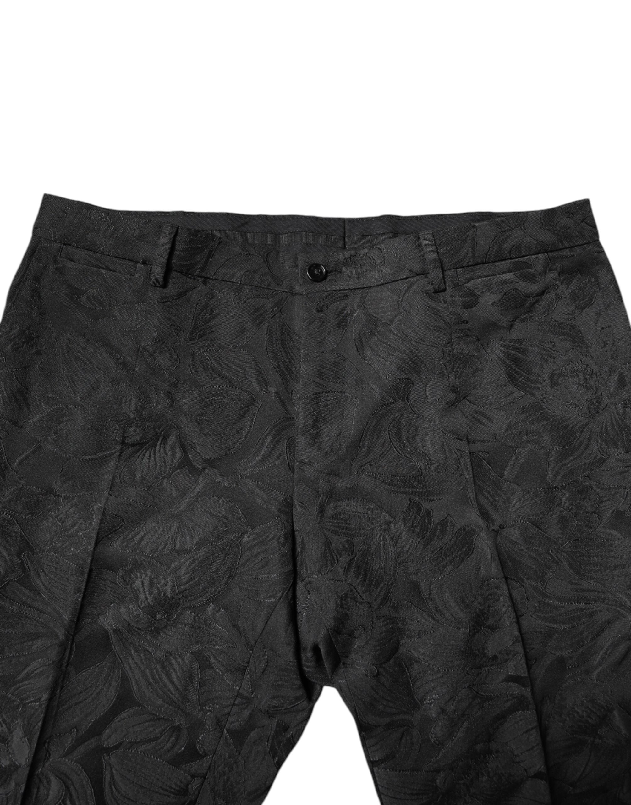 Dolce & Gabbana Black Polyester Floral Jacquard 2 Piece Men's Suit