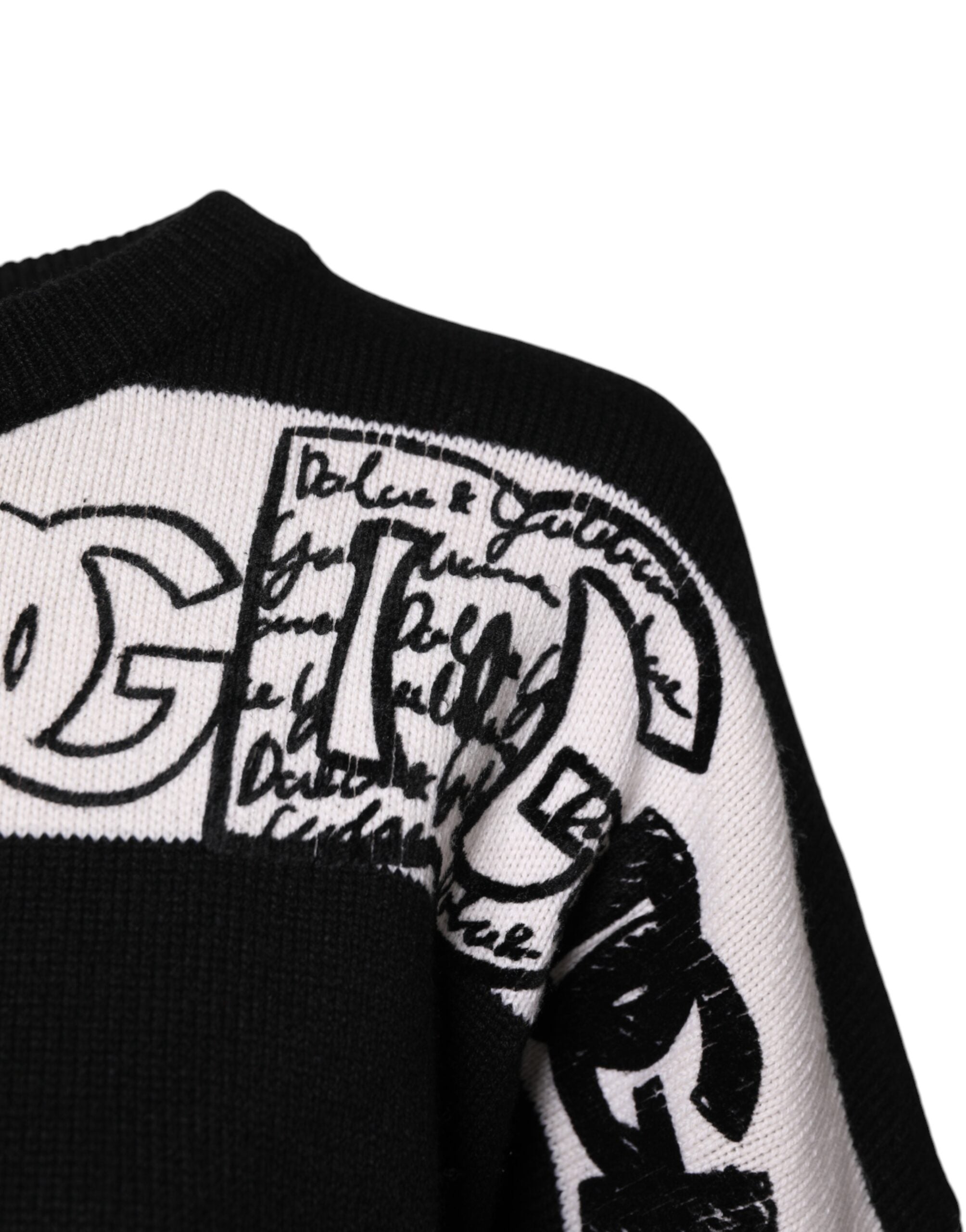 Dolce & Gabbana Black White Logo Print Wool Pullover Women's Sweater