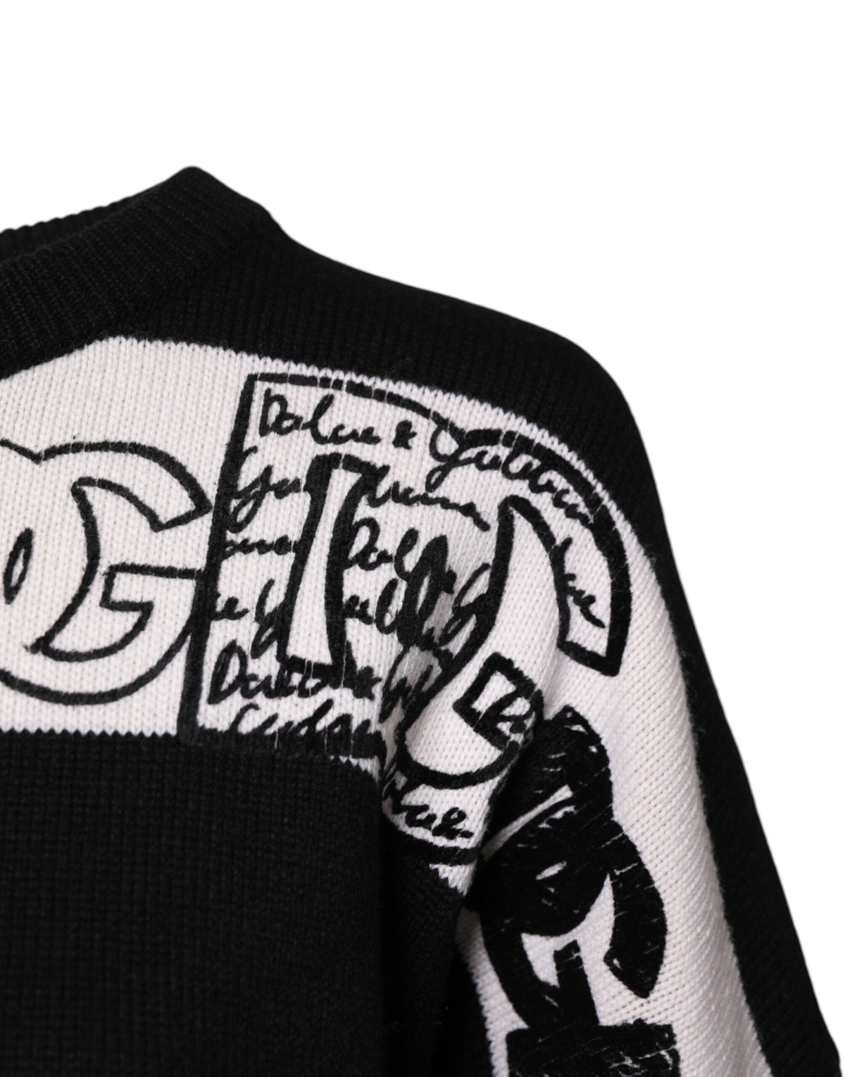 Dolce & Gabbana Black White Logo Print Wool Pullover Women's Sweater