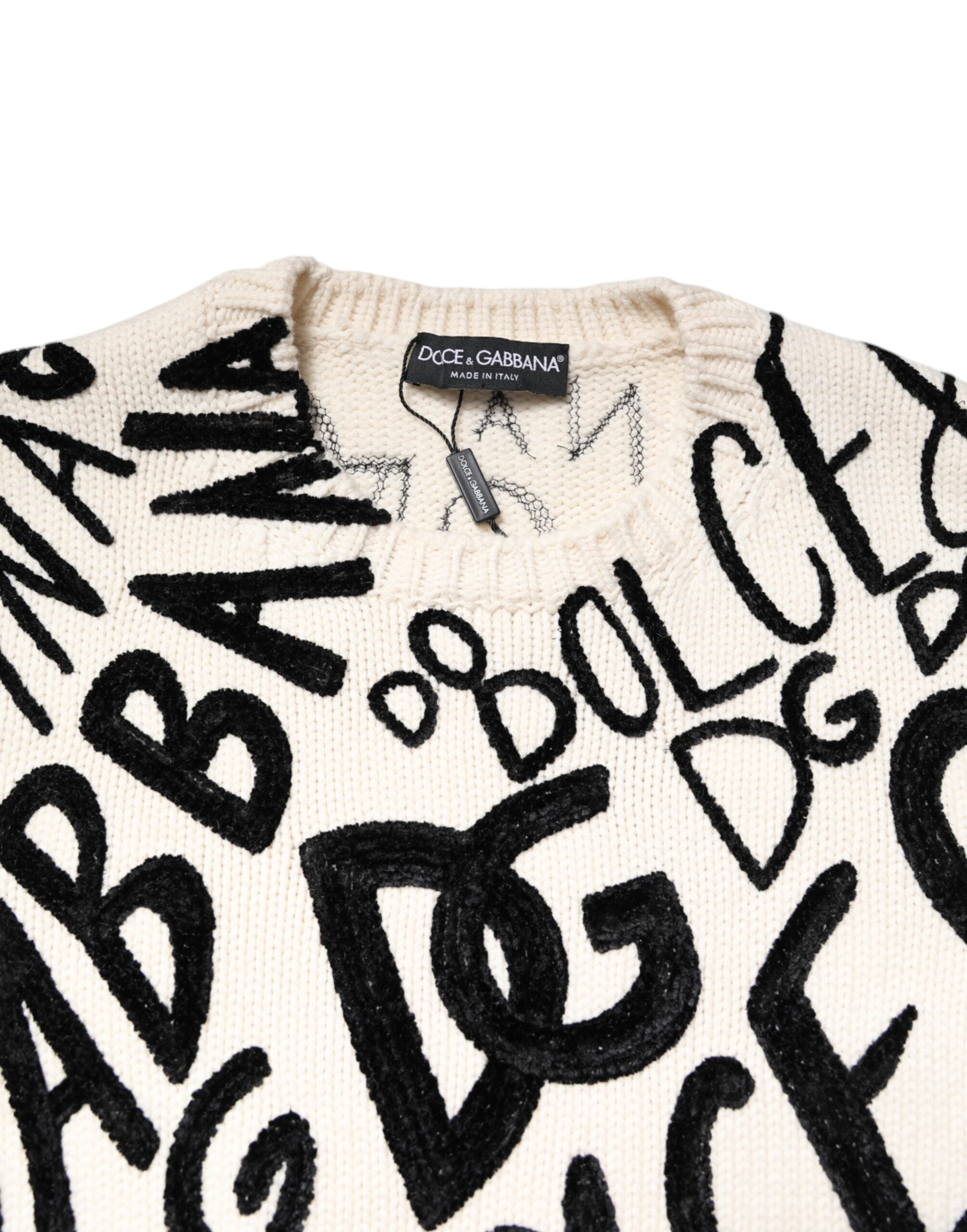 Dolce & Gabbana White Black Logo Print Women Pullover Women's Sweater