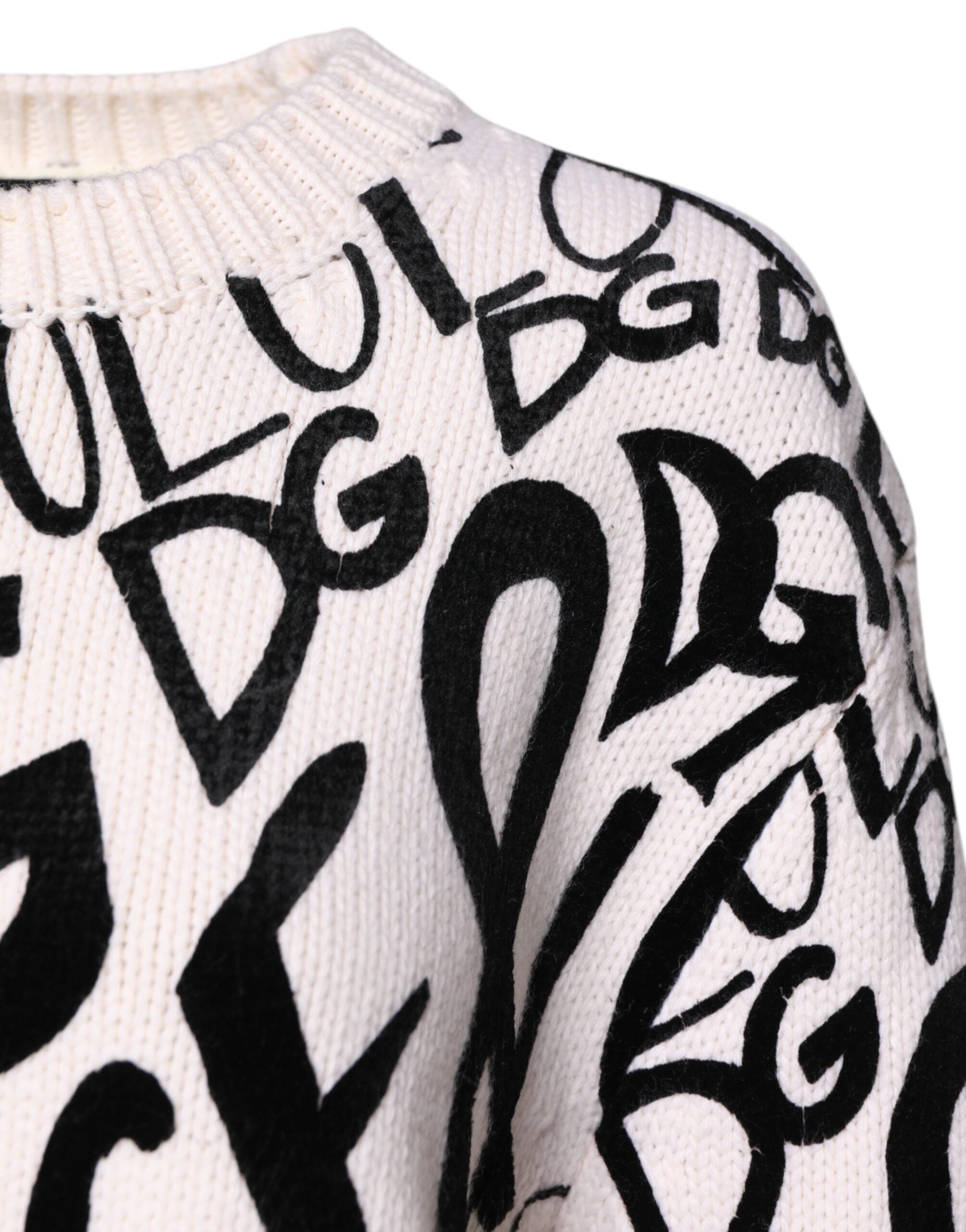 Dolce & Gabbana White Black Logo Print Women Pullover Women's Sweater