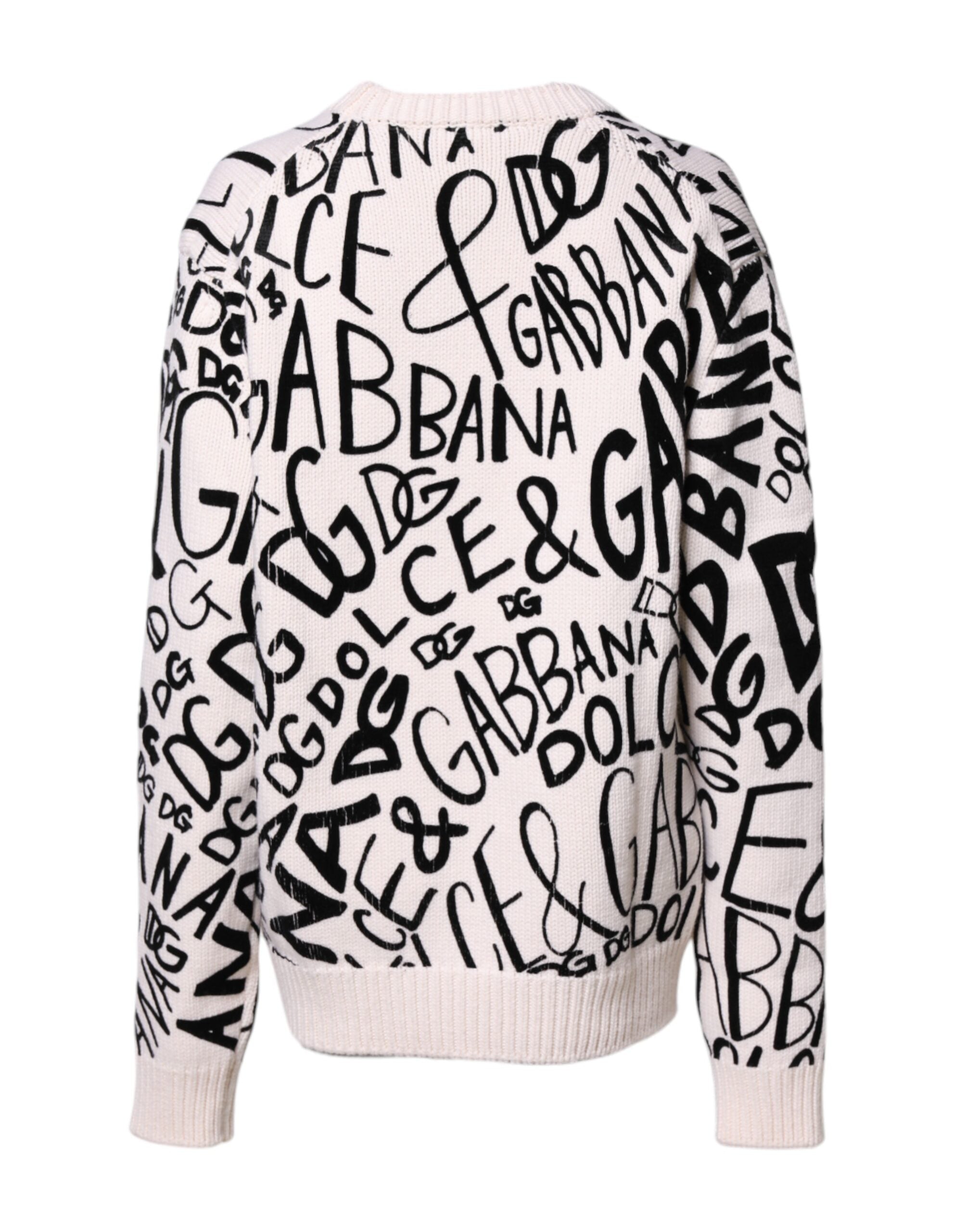 Dolce & Gabbana White Black Logo Print Women Pullover Women's Sweater