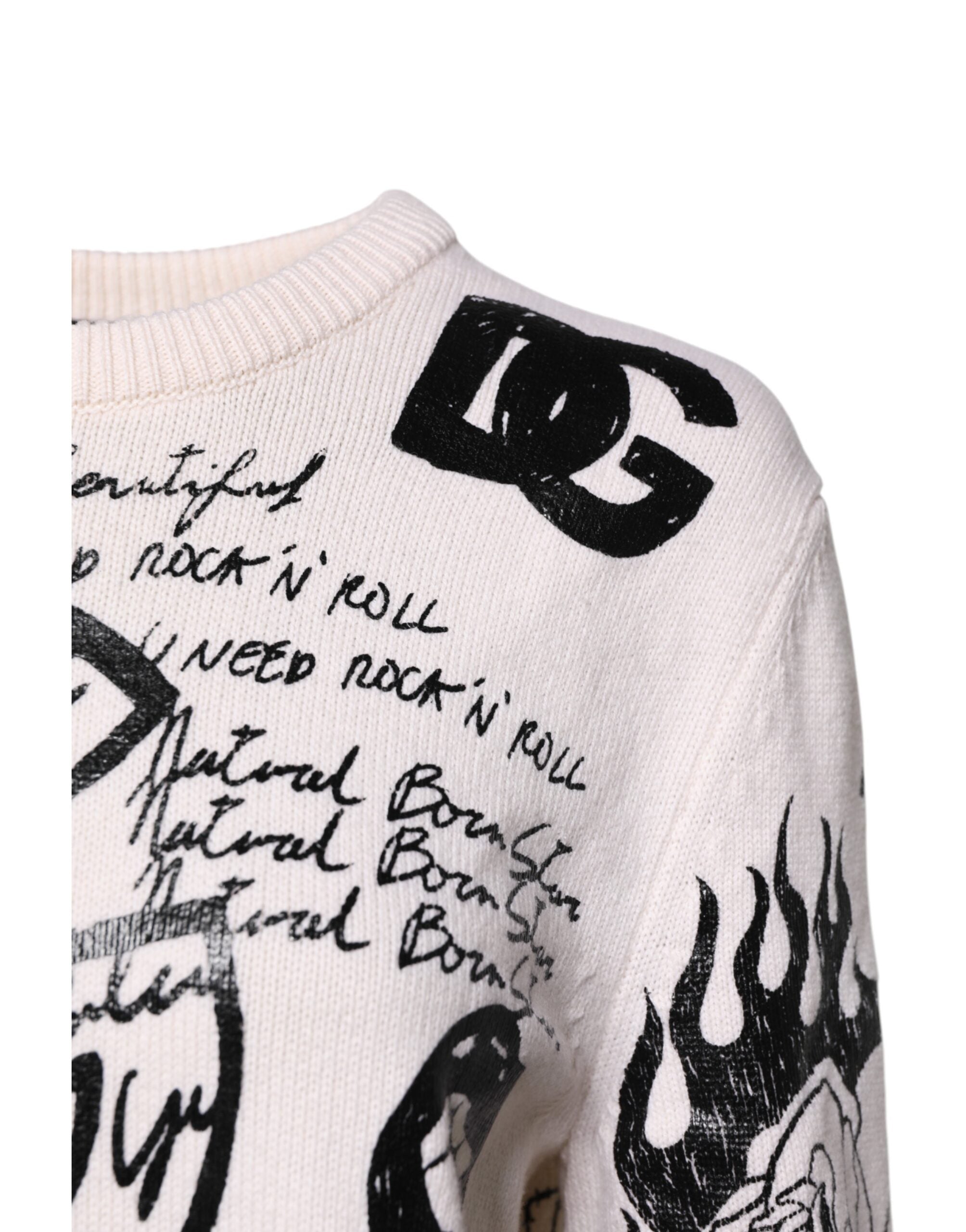 Dolce & Gabbana White Black Logo Print Women Pullover Women's Sweater (Pre-Owned)
