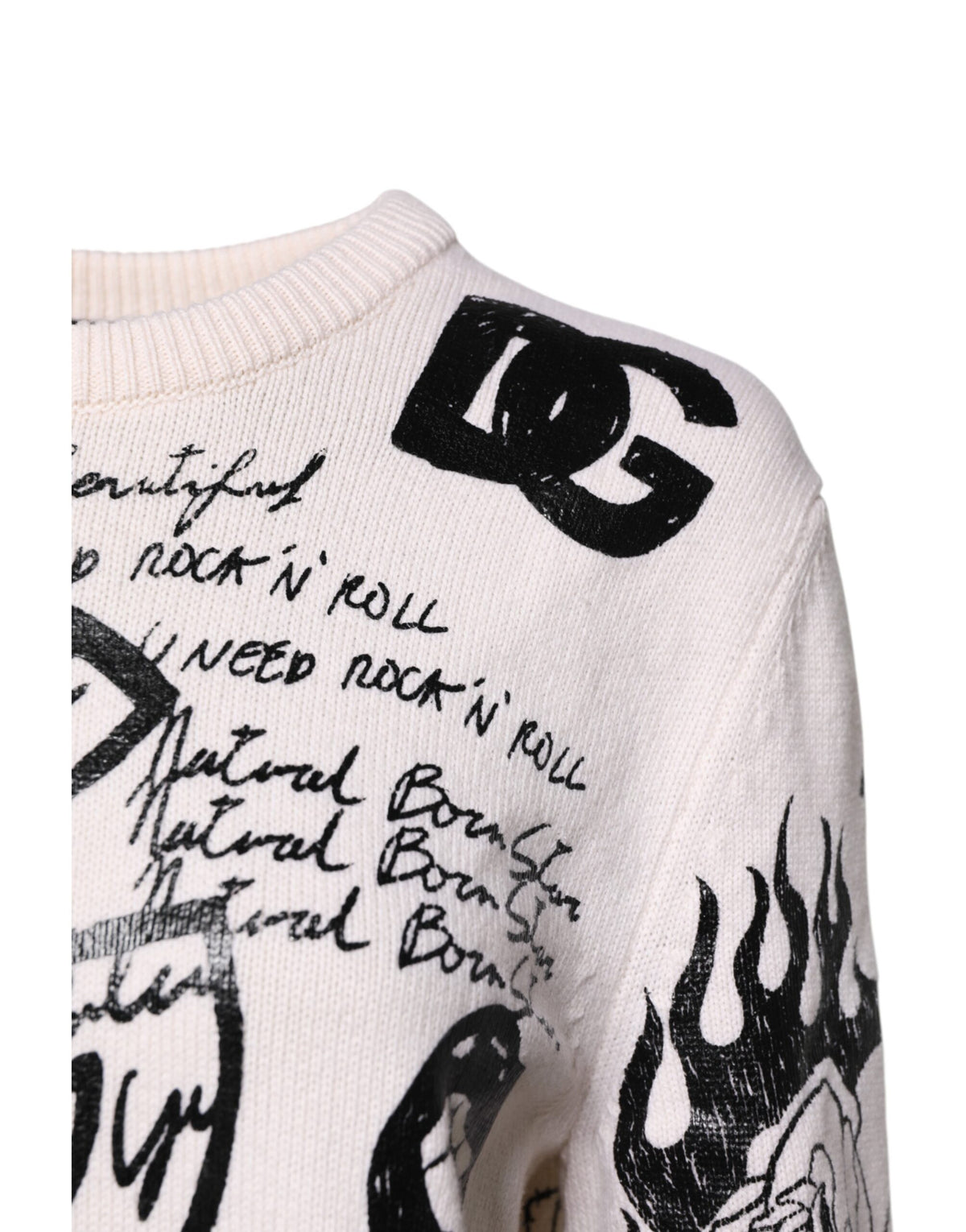 Dolce & Gabbana White Black Logo Print Women Pullover Women's Sweater (Pre-Owned)