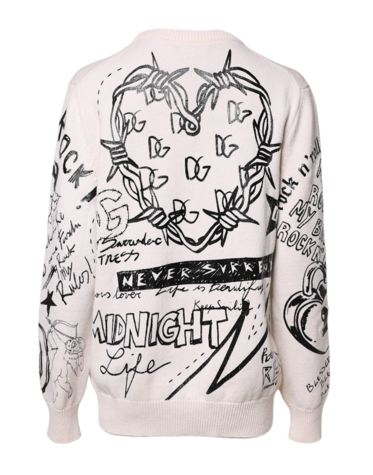 Dolce & Gabbana White Black Logo Print Women Pullover Women's Sweater (Pre-Owned)