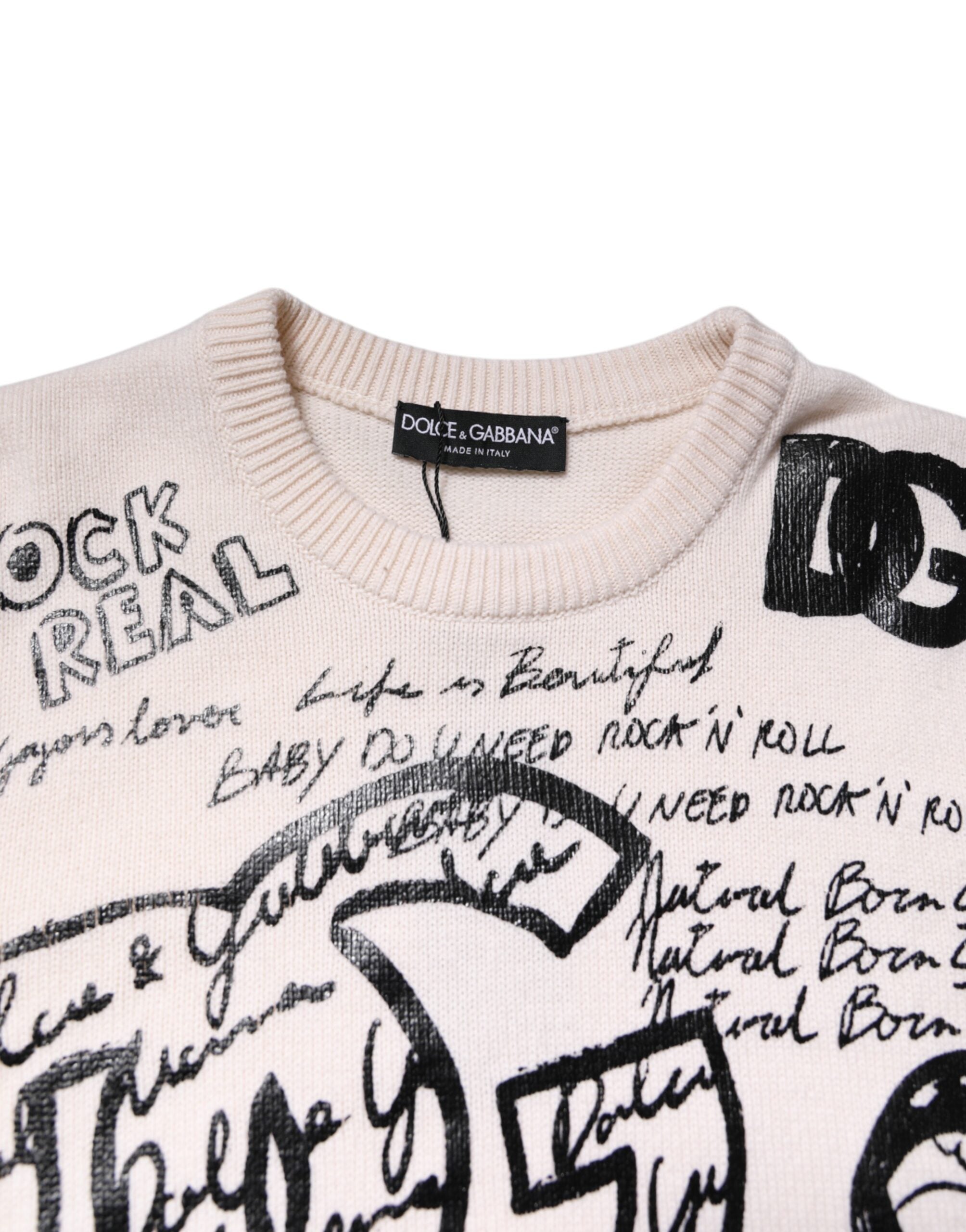 Dolce & Gabbana White Black Logo Print Women Pullover Women's Sweater (Pre-Owned)