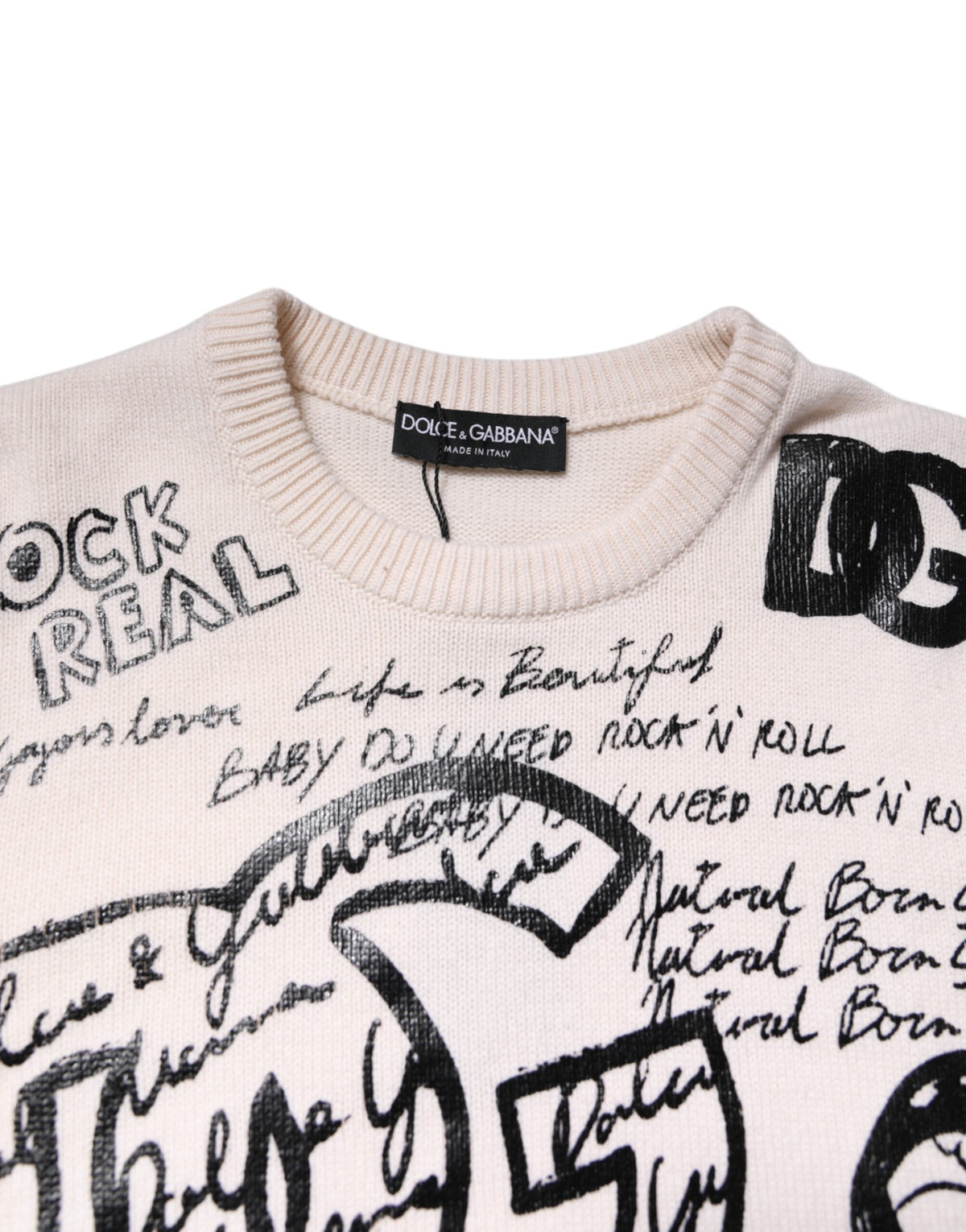 Dolce & Gabbana White Black Logo Print Women Pullover Women's Sweater (Pre-Owned)
