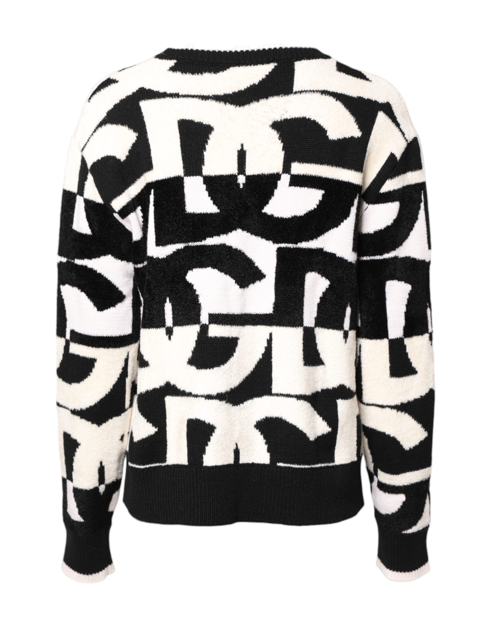Dolce & Gabbana White Black Logo Print Women Pullover Women's Sweater