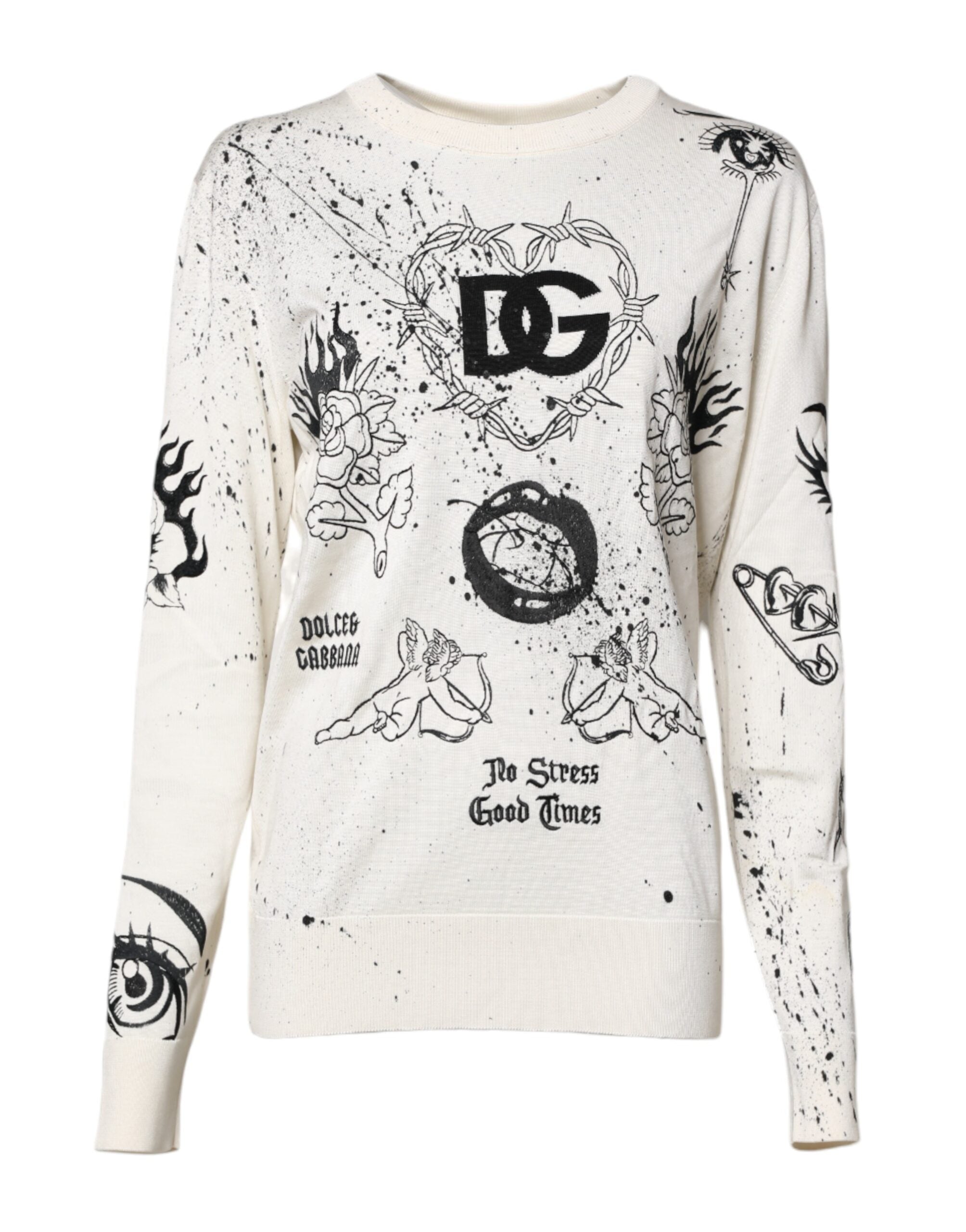 Dolce & Gabbana White Logo Angel Print Women Pullover Women's Sweater (Pre-Owned)