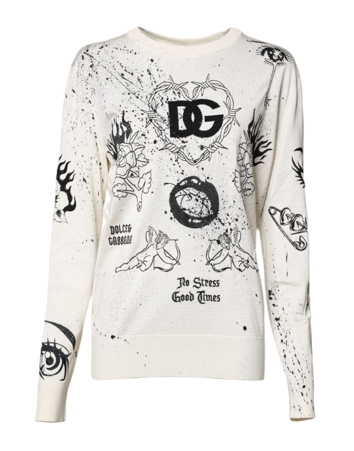 Dolce & Gabbana White Logo Angel Print Women Pullover Women's Sweater (Pre-Owned)