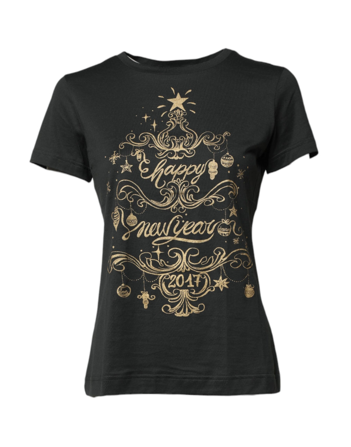 Dolce & Gabbana Black Cotton Round Neck Short Sleeve Women's T-shirt (Pre-Owned)