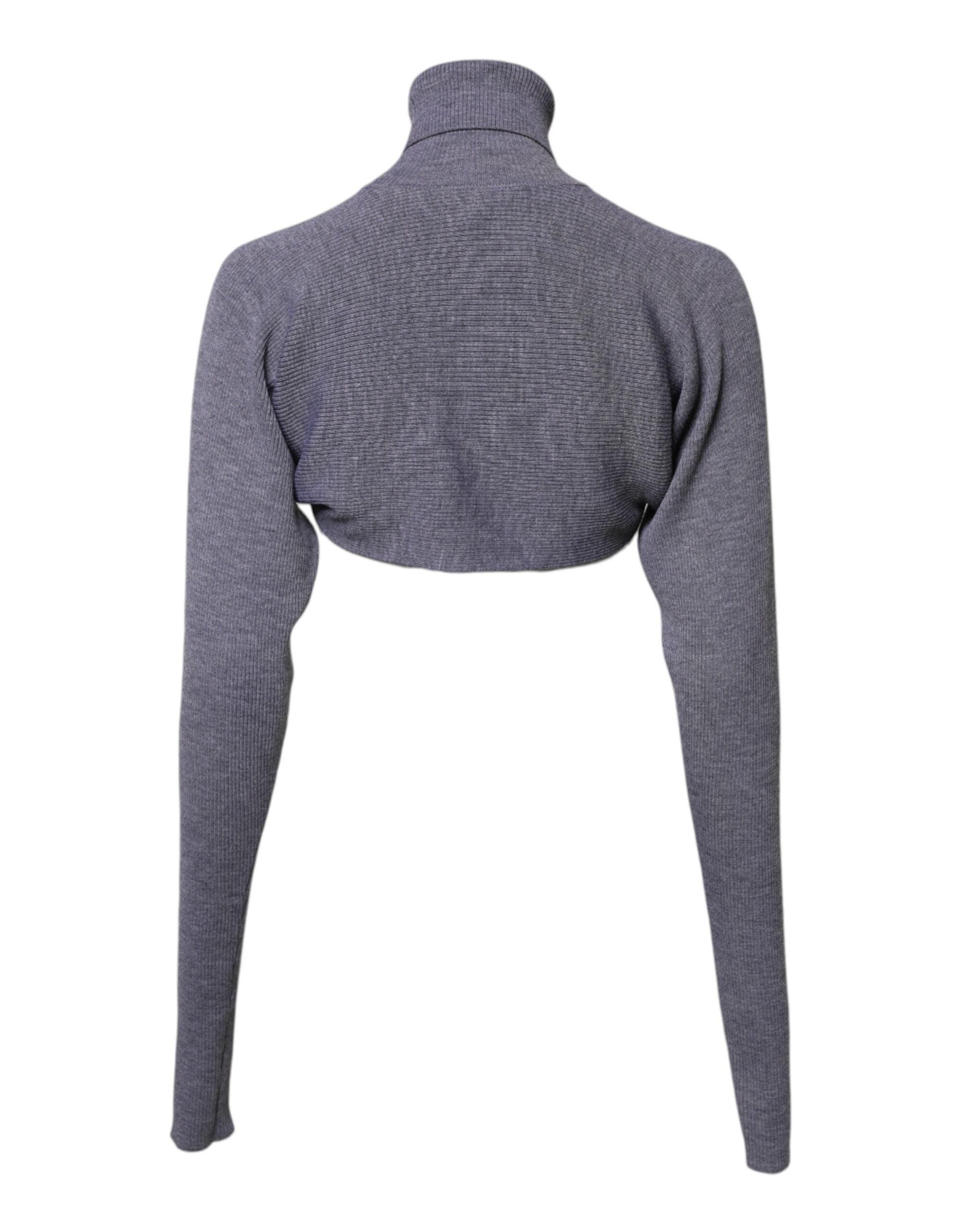 Dolce & Gabbana Gray Wool Knit Turtleneck Cropped Top Women's Sweater