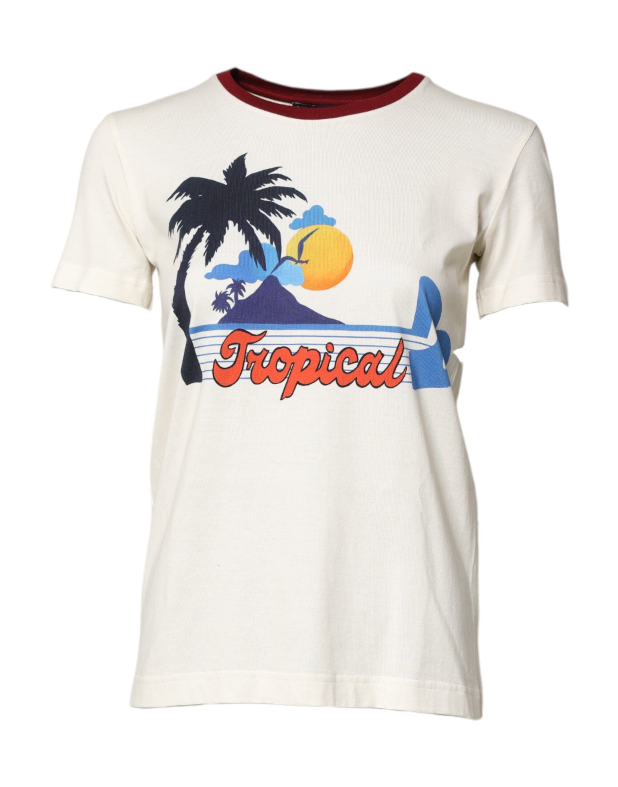 Dolce & Gabbana White Cotton Print Short Sleeves Top Women's T-shirt