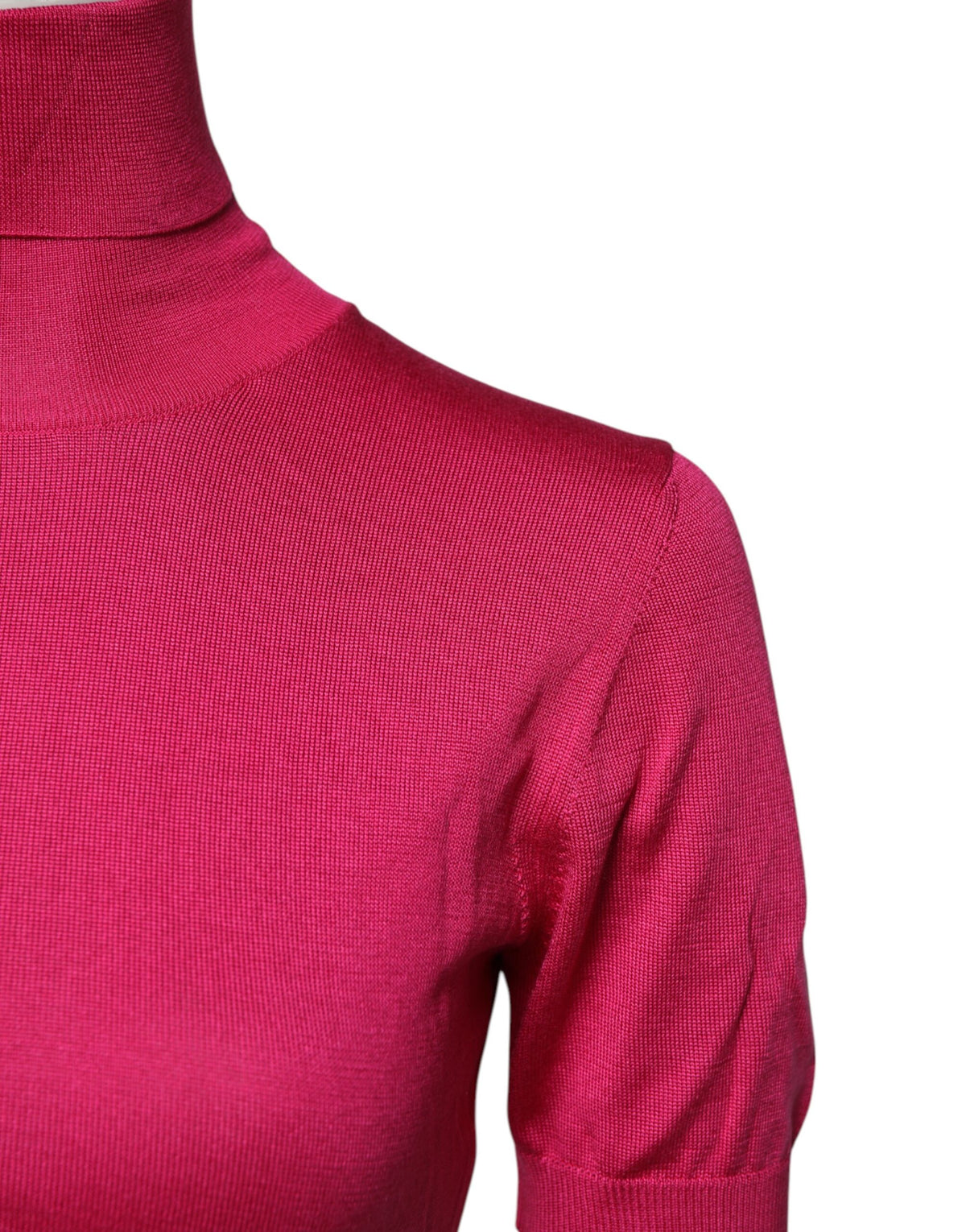 Dolce & Gabbana Pink Silk Knitted Turtleneck Cropped Women's Top
