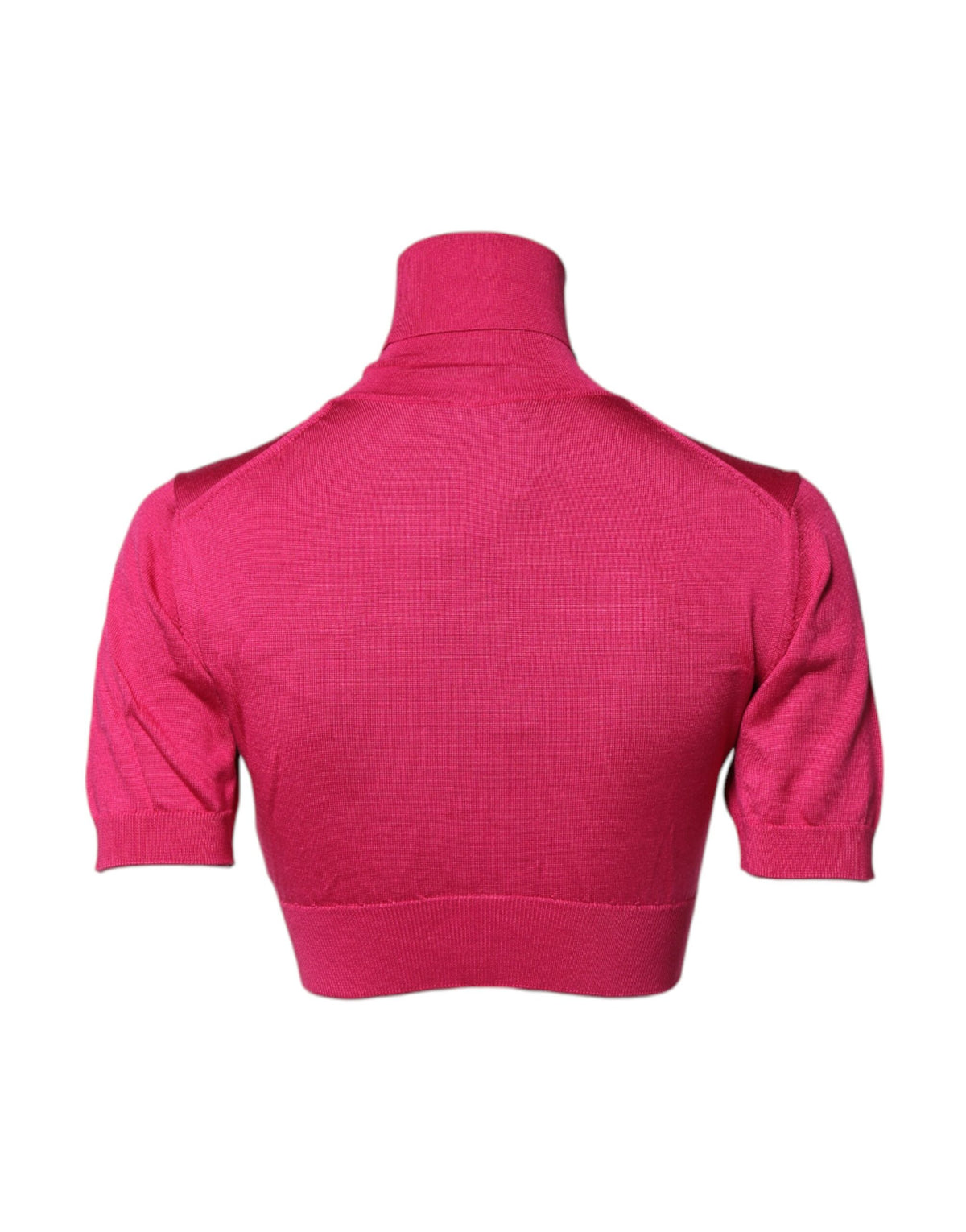 Dolce & Gabbana Pink Silk Knitted Turtleneck Cropped Women's Top