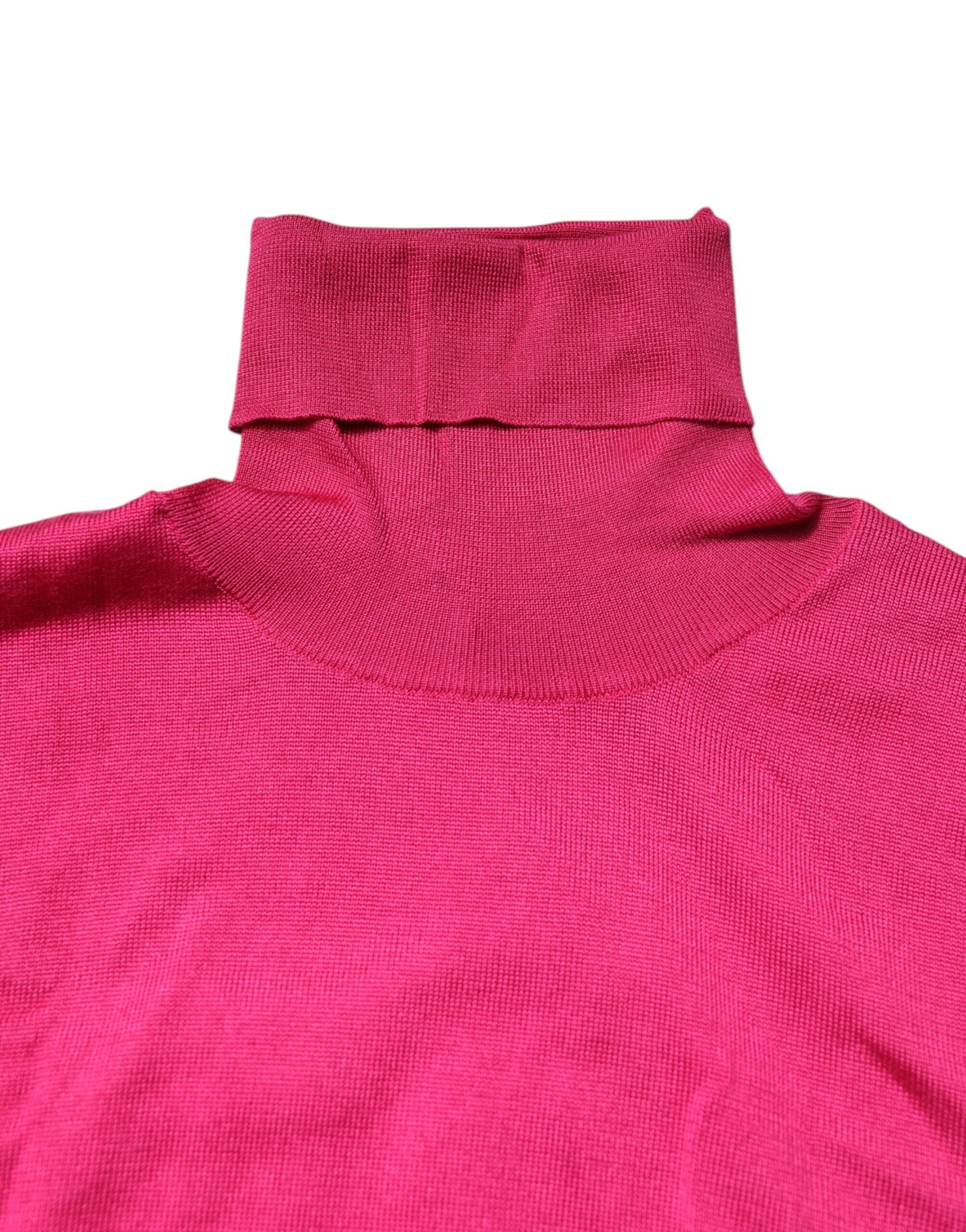 Dolce & Gabbana Pink Silk Knitted Turtleneck Cropped Women's Top
