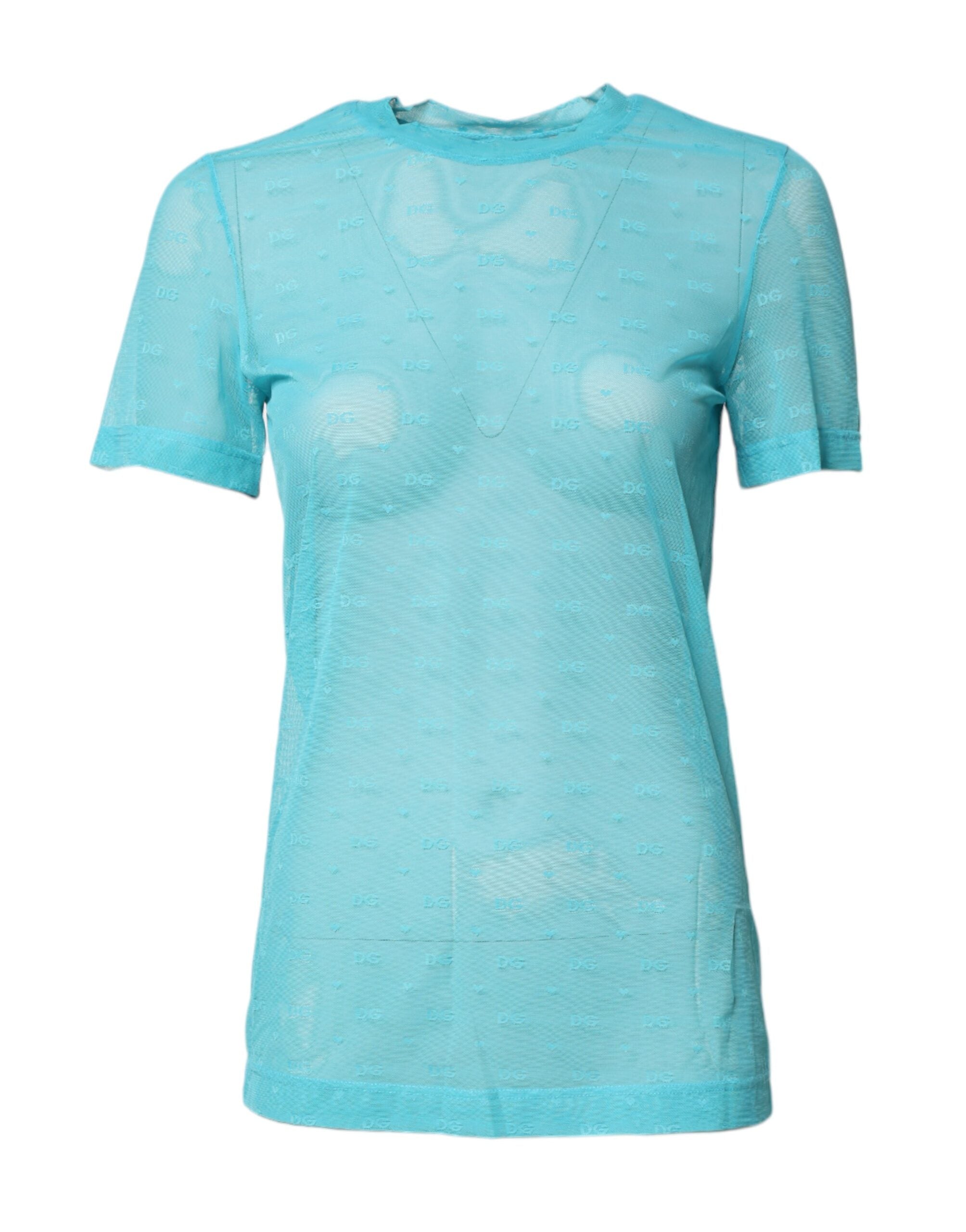 Dolce & Gabbana Blue Nylon See Through Women Short Sleeves Women's Top