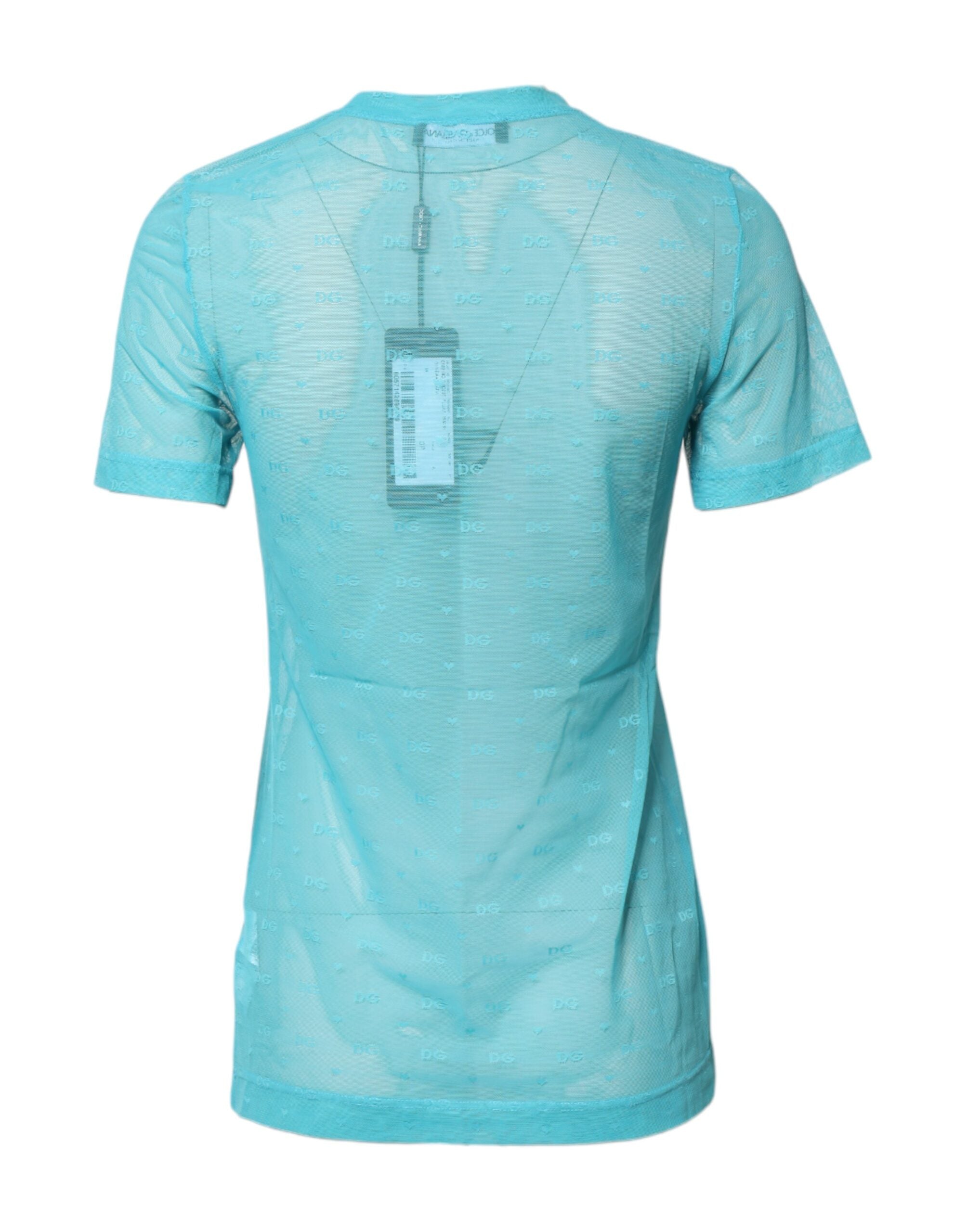 Dolce & Gabbana Blue Nylon See Through Women Short Sleeves Women's Top