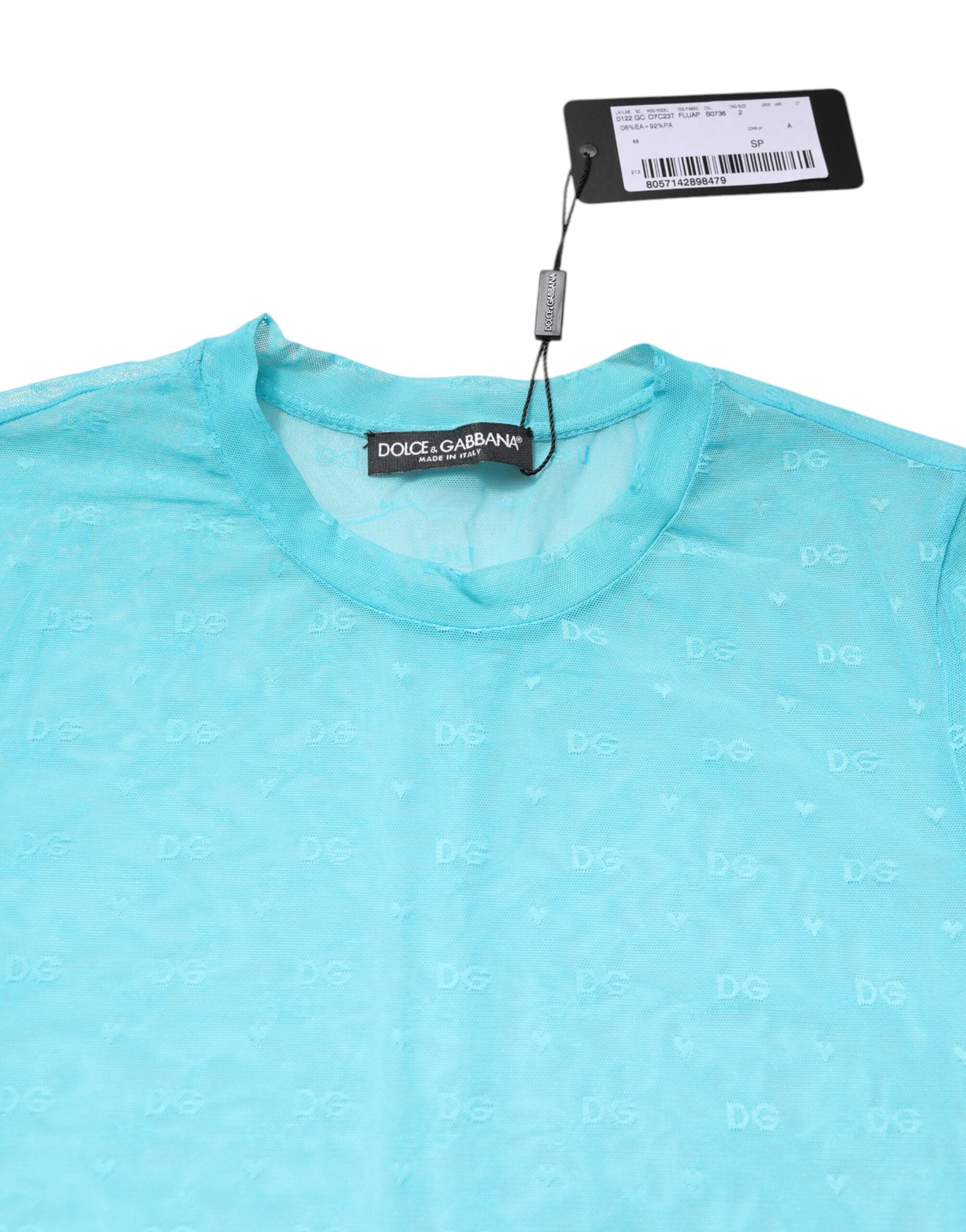 Dolce & Gabbana Blue Nylon See Through Women Short Sleeves Women's Top