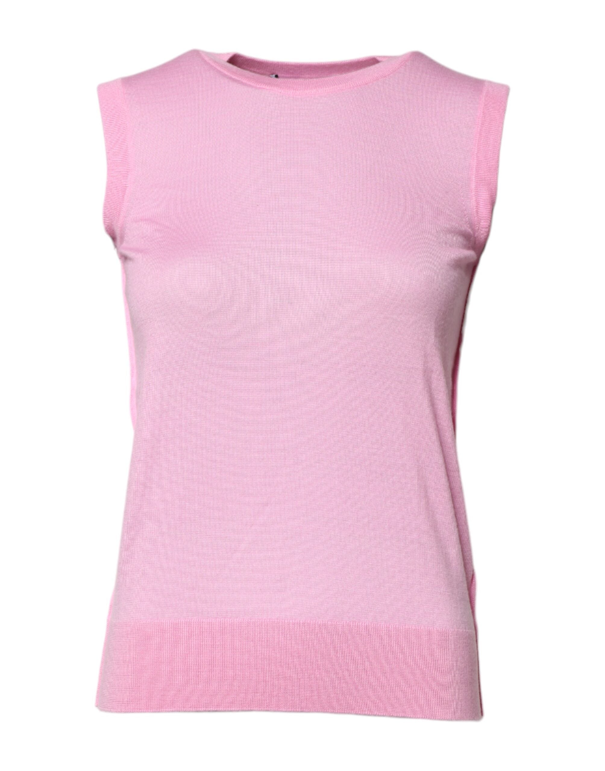 Dolce & Gabbana Pink Cashmere Round Neck Sleeveless Tank Women's Top