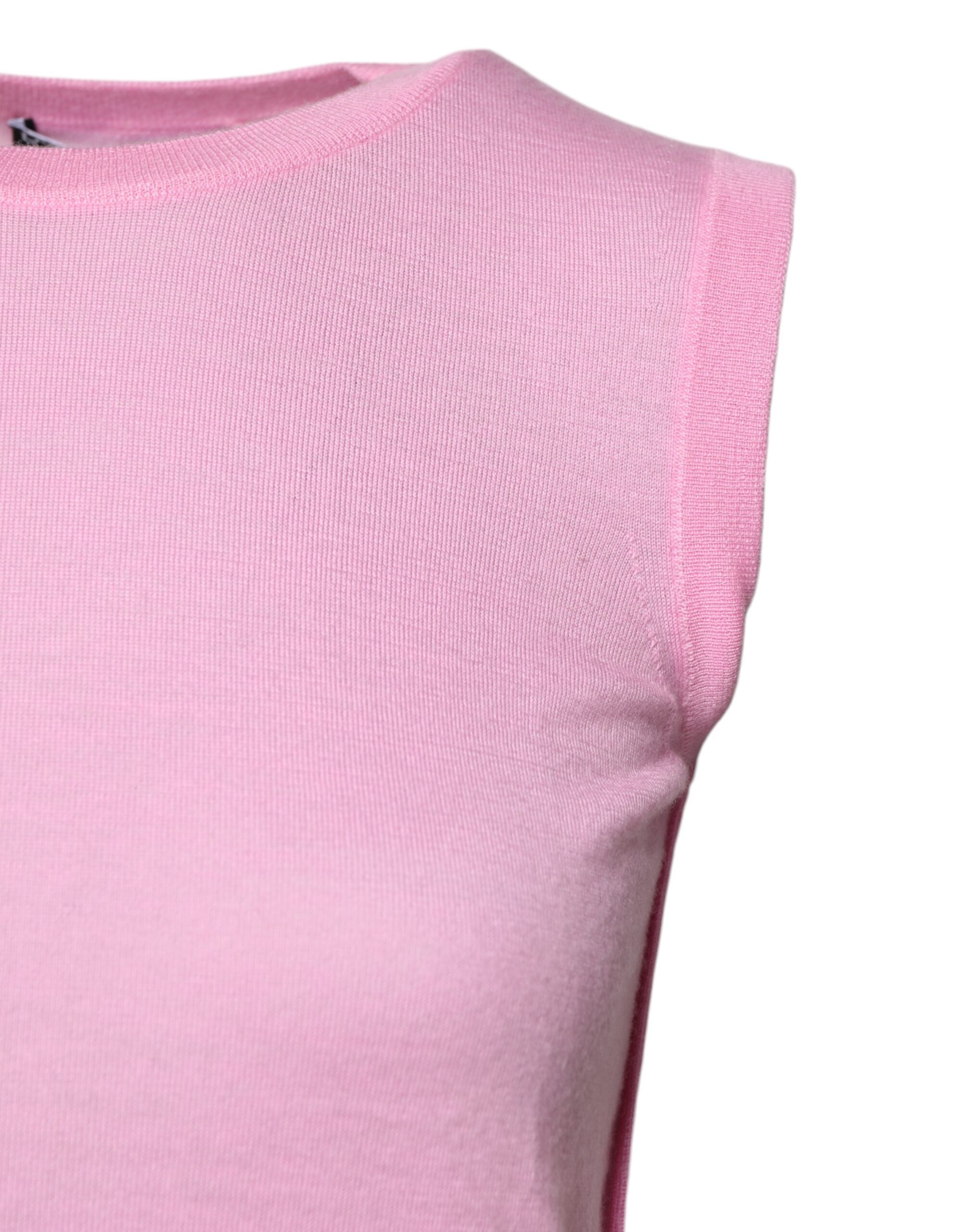 Dolce & Gabbana Pink Cashmere Round Neck Sleeveless Tank Women's Top