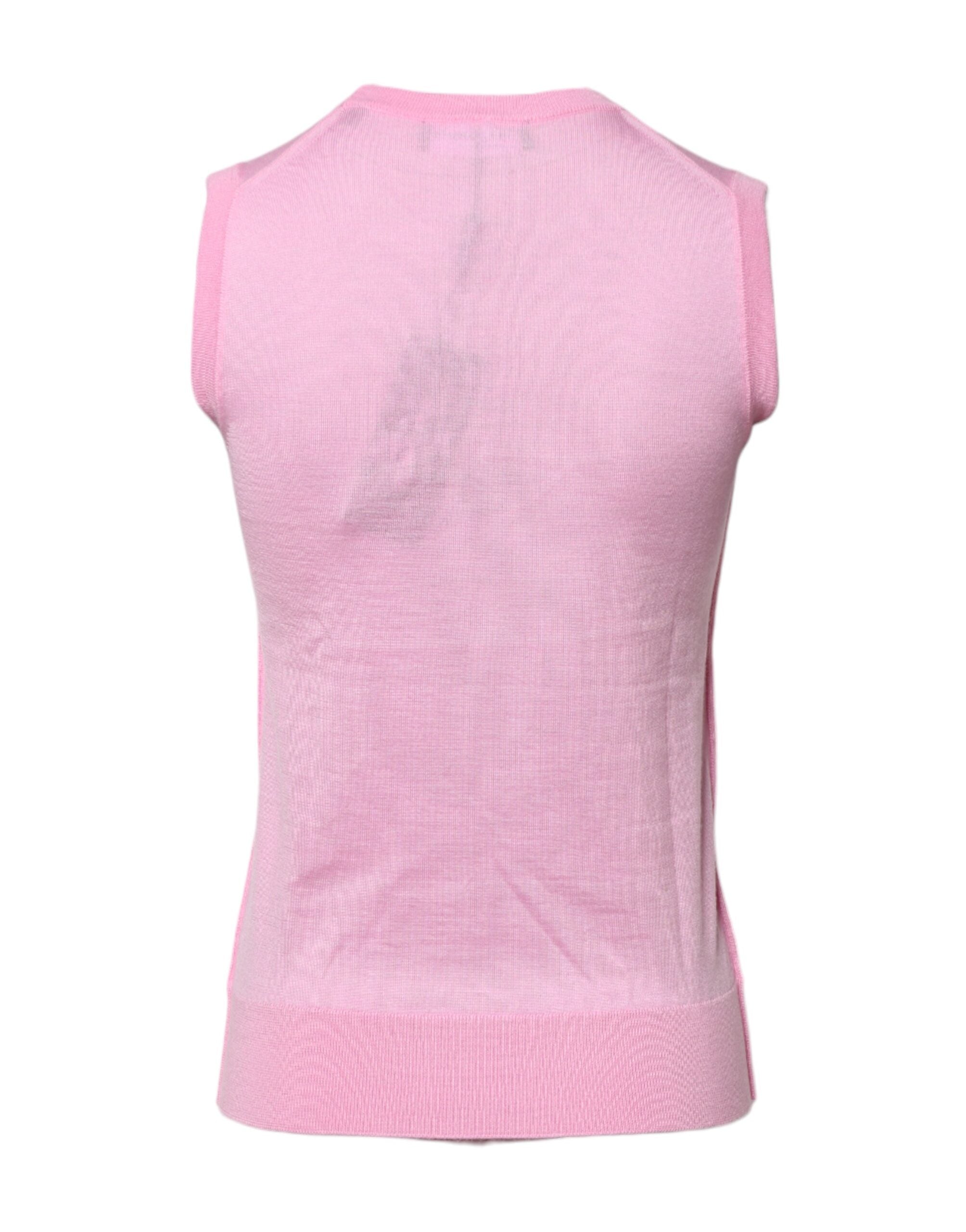 Dolce & Gabbana Pink Cashmere Round Neck Sleeveless Tank Women's Top
