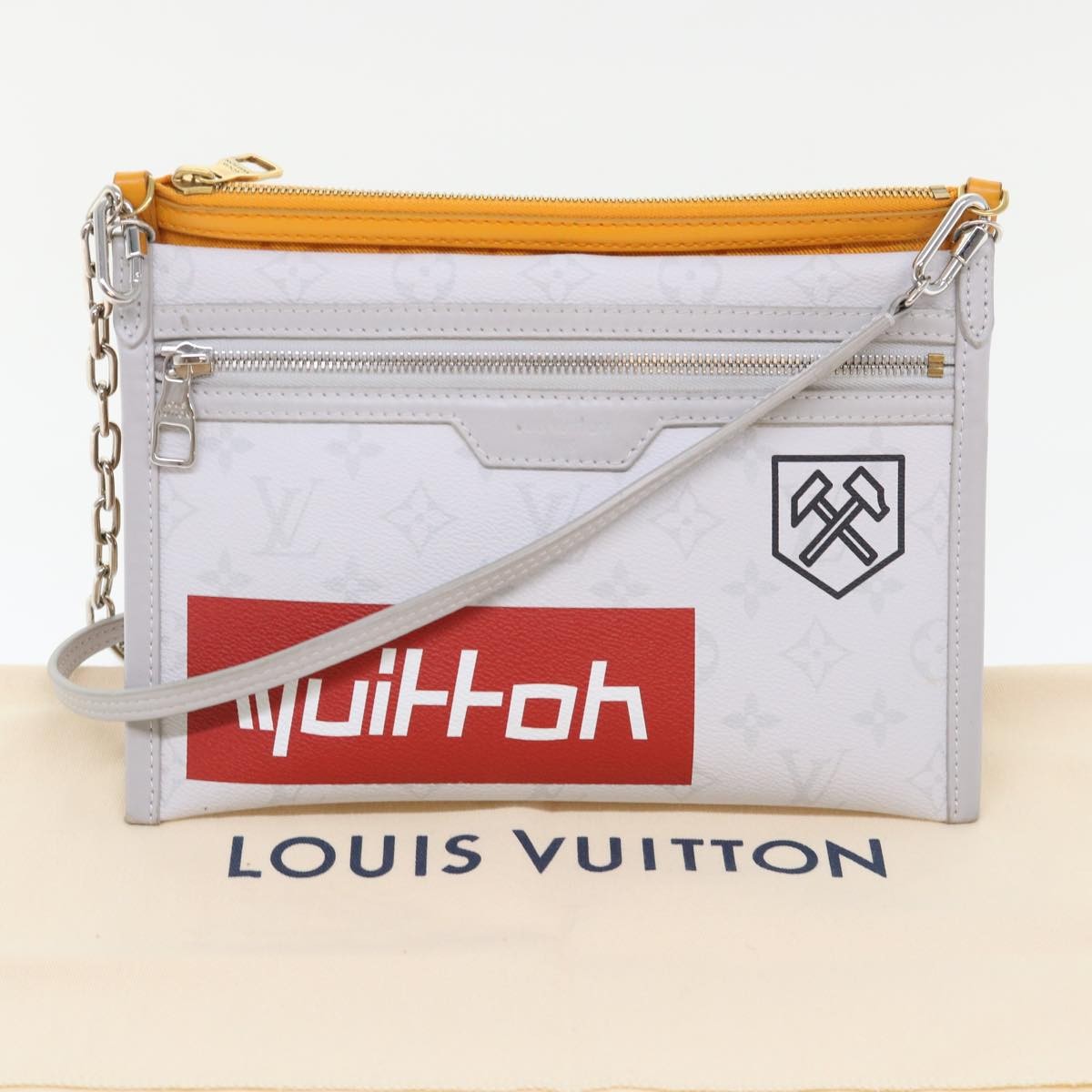 Louis Vuitton Double Flat Messenger Limited Edition Logo Story Monogram Canvas And Denim Multicolour Canvas Clutche & Pouche Bag (Pre-Owned)