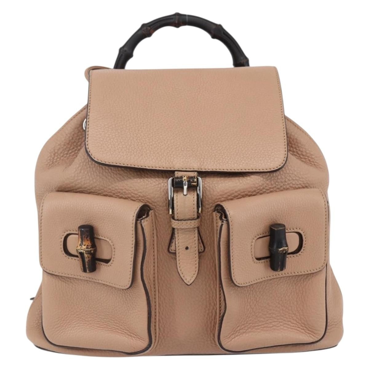 Gucci Vintage Bamboo Leather Beige Leather Backpack Bag (Pre-Owned)