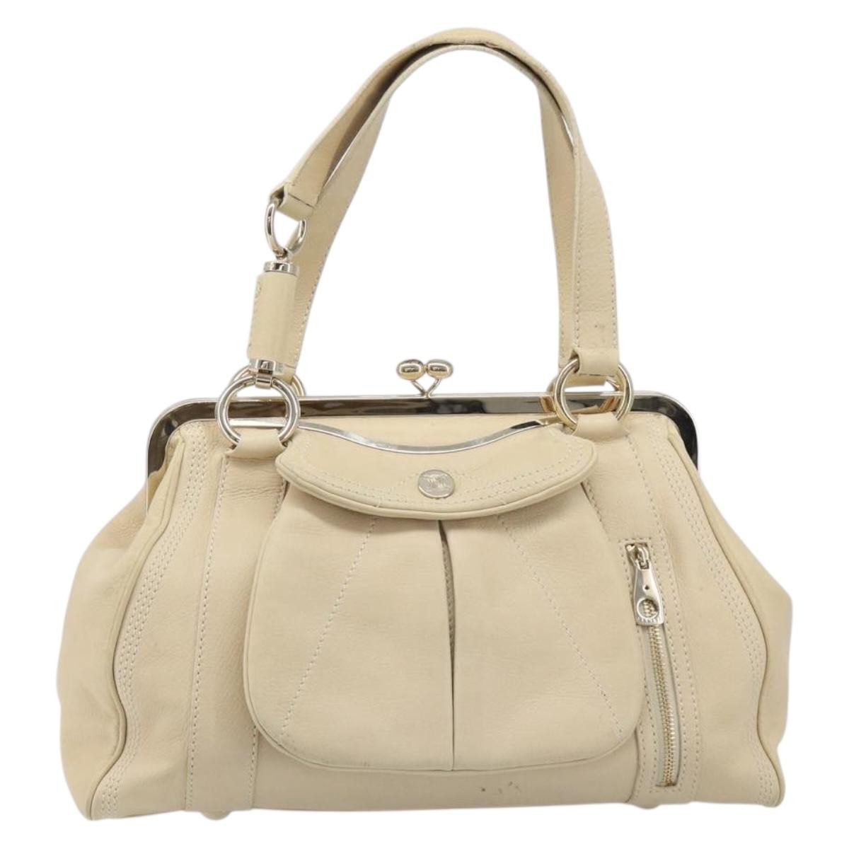 Celine Vintage Kisslock Frame Leather Beige Leather Handbag (Pre-Owned)
