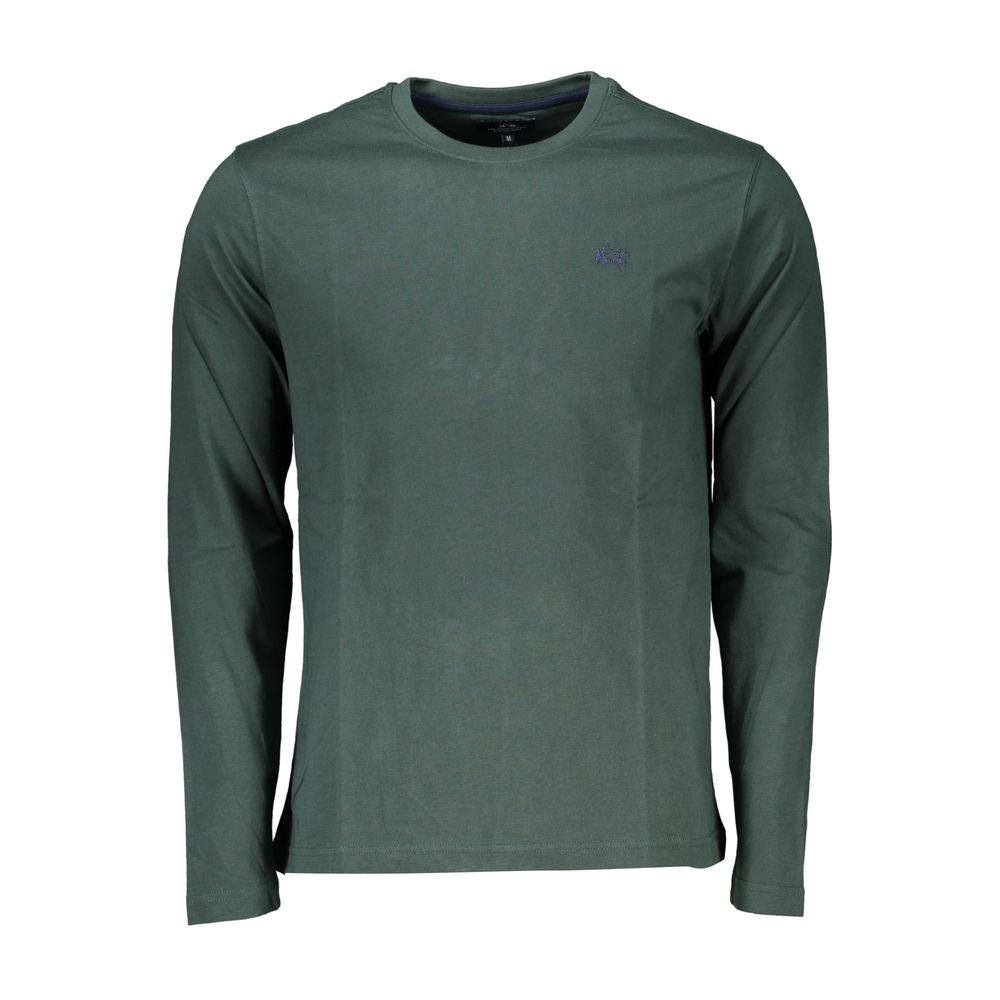 La Martina Elegant Crew Neck Green Tee with Men's Embroidery