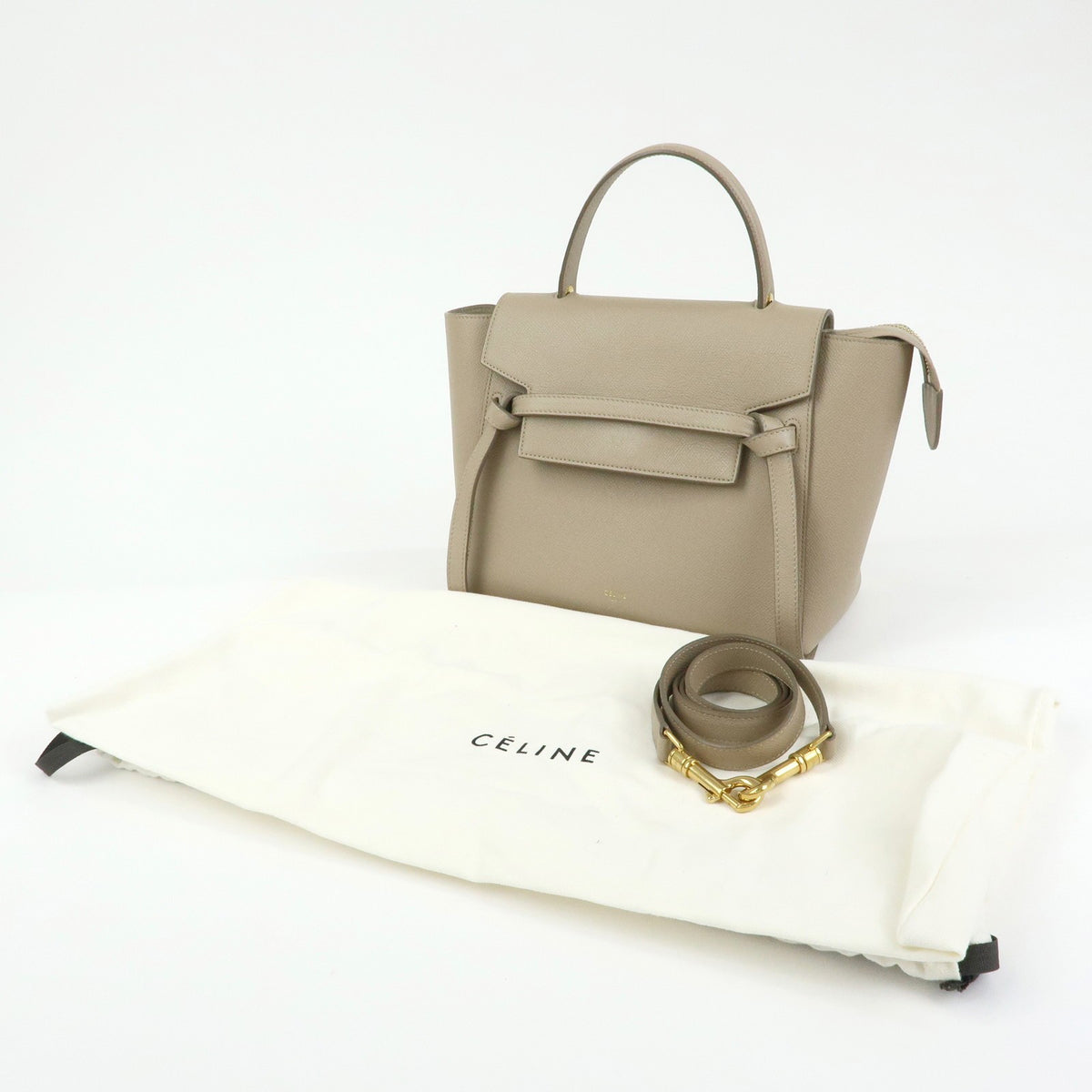 Celine Belt Textured Leather Beige Leather Handbag (Pre-Owned)