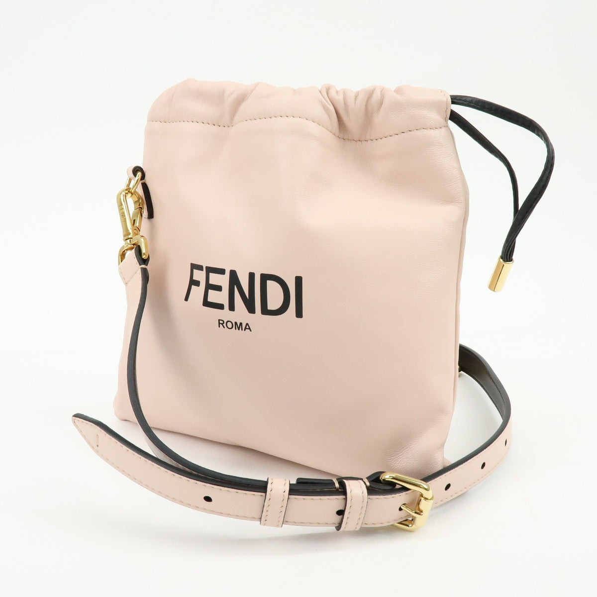 Fendi Logo Drawstring Leather Pink Leather Handbag (Pre-Owned)