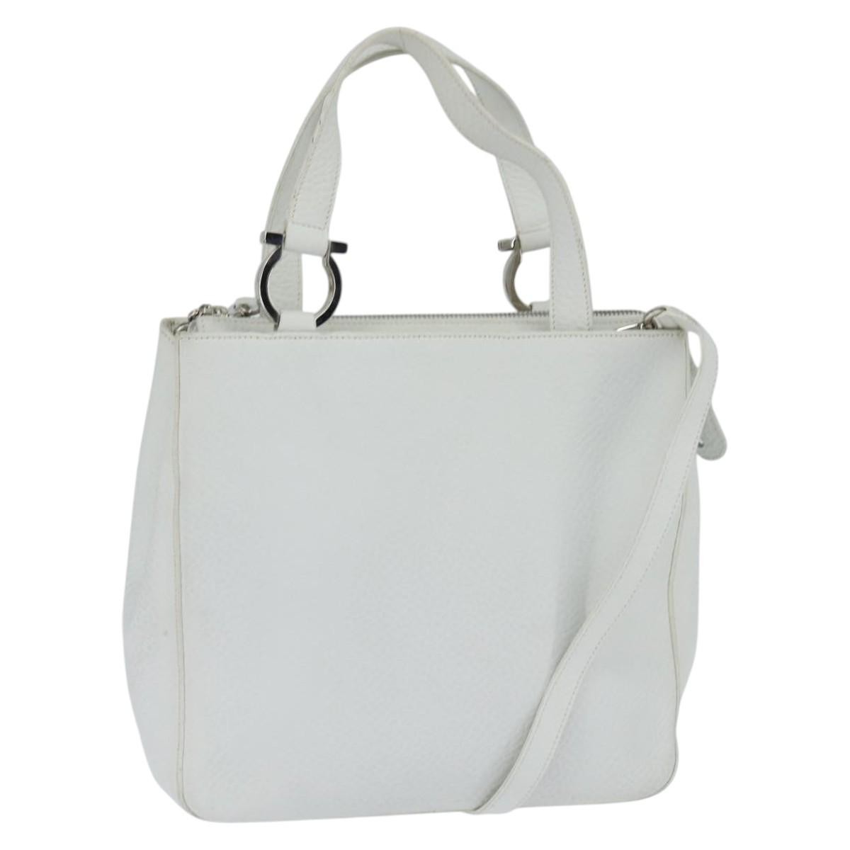Salvatore Ferragamo Gancini Leather White Leather Handbag (Pre-Owned)