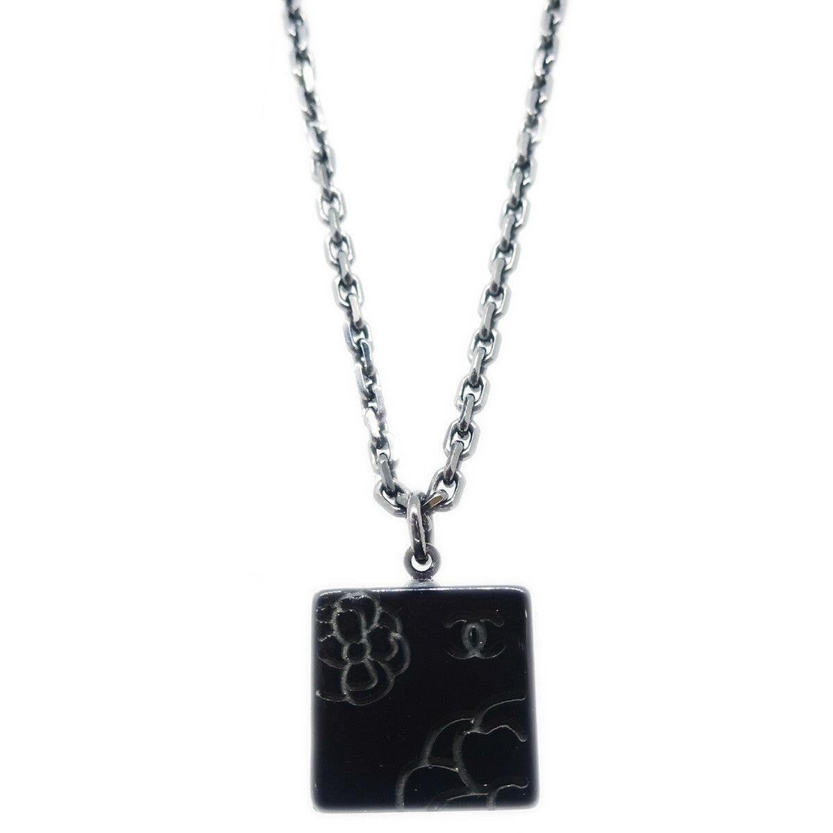 Chanel Square Cc Pendant Resin Black Plastic Necklace Jewelry (Pre-Owned)