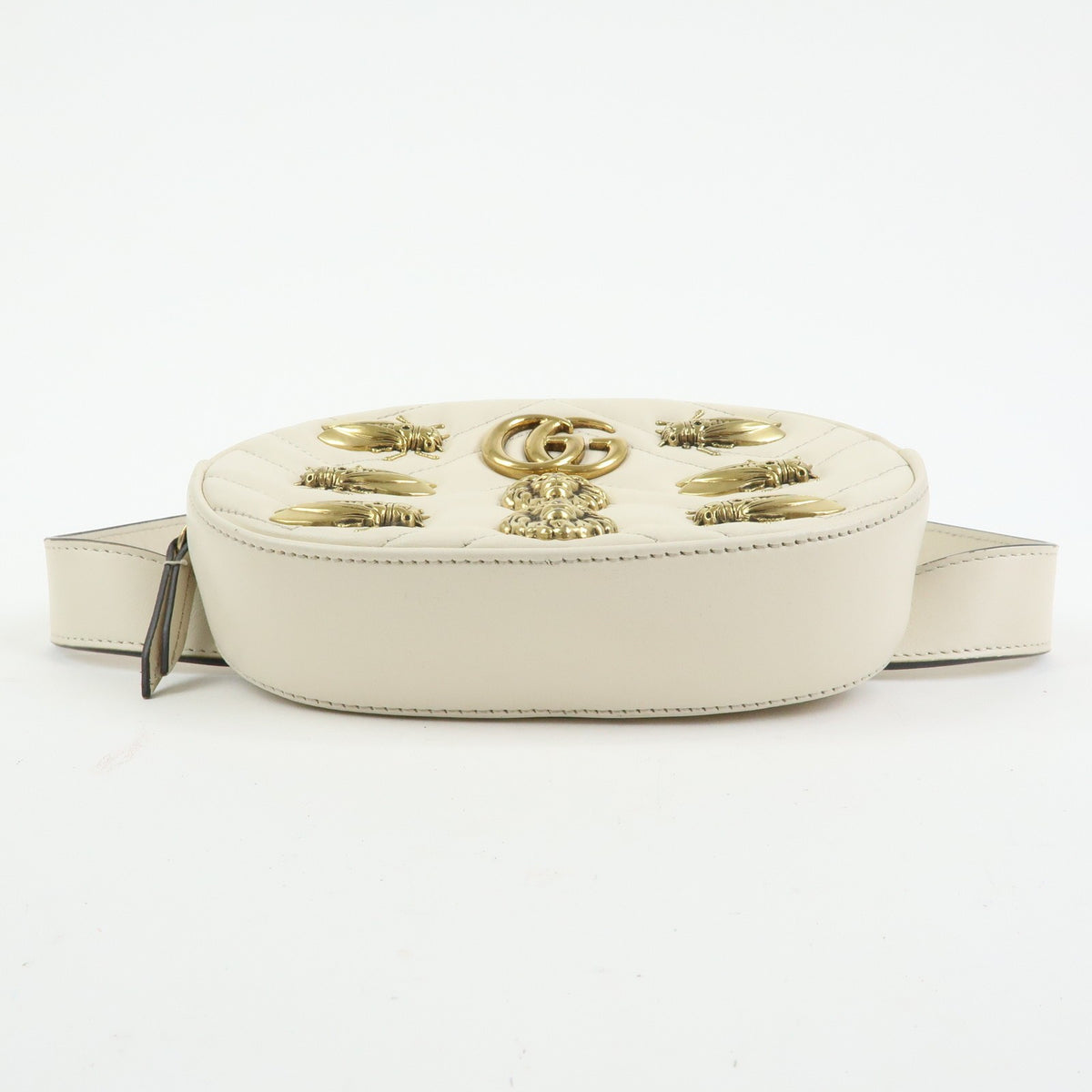 Gucci Gg Marmont Belt Embellished Matelasse Leather Beige Leather Handbag (Pre-Owned)