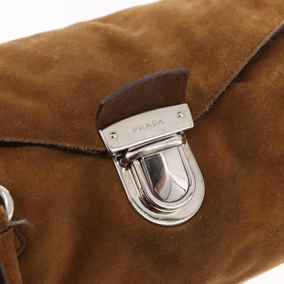Prada Pushlock Tote Suede Brown Suede Handbag (Pre-Owned)